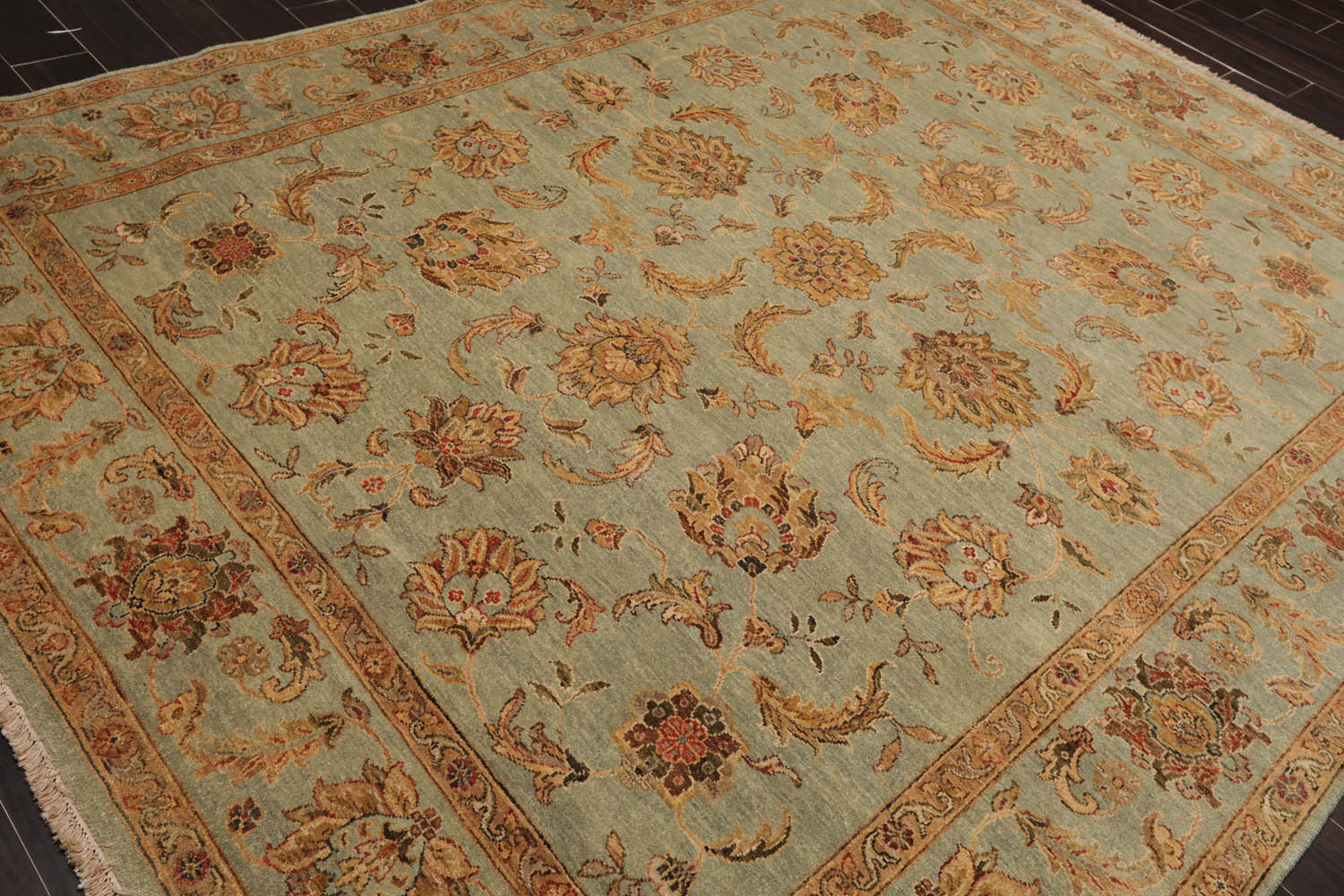 8x10 Aqua, Tan, Rust Color Hand Knotted All-Over 100% Wool Traditional-Persian/Oriental Oriental Rug