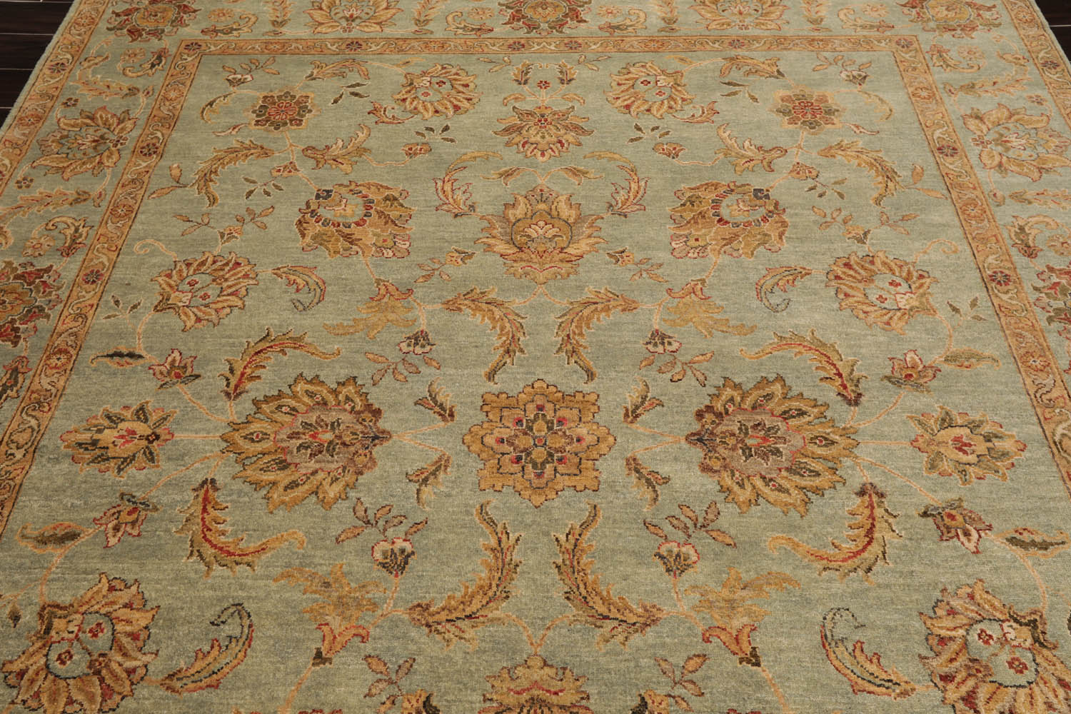 8x10 Aqua, Tan, Rust Color Hand Knotted All-Over 100% Wool Traditional-Persian/Oriental Oriental Rug