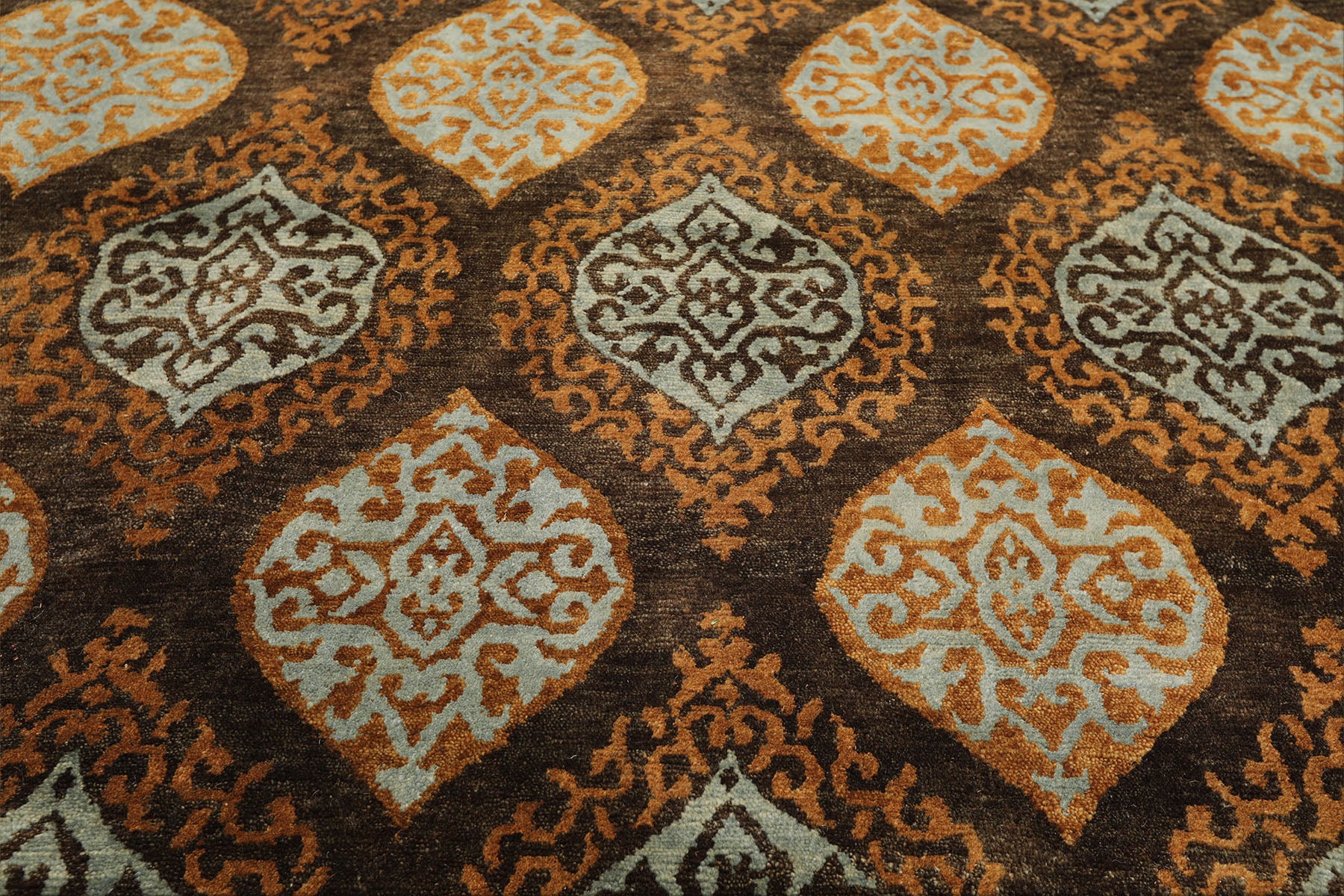 Multi Size Brown Aqua Caramel Color Hand Knotted Tibetan Wool Transitional Oriental Rug