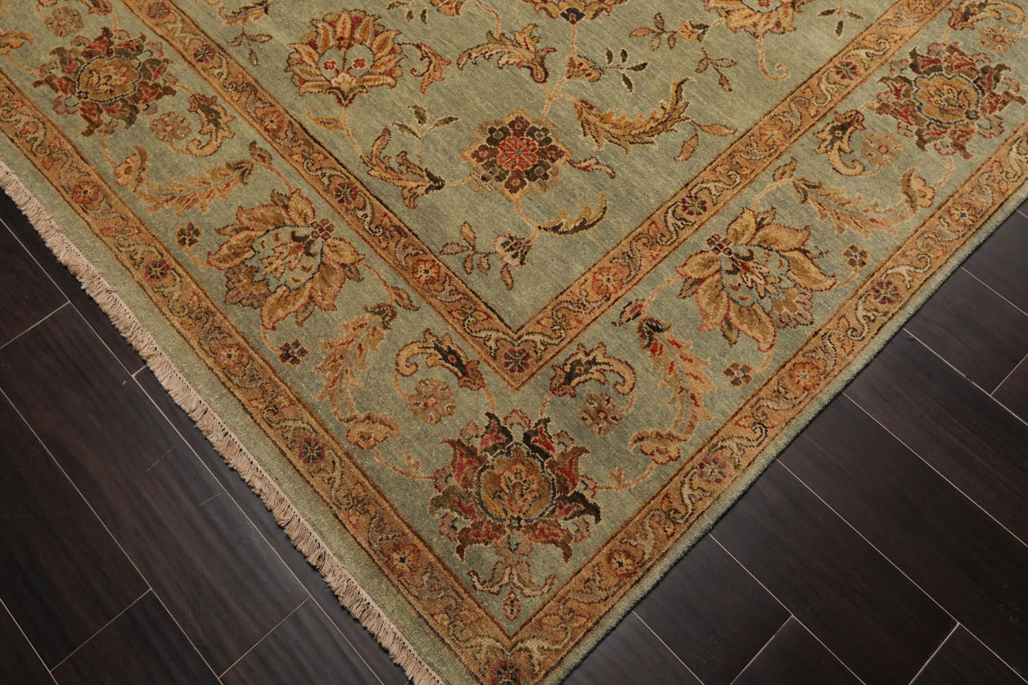 8x10 Aqua, Tan, Rust Color Hand Knotted All-Over 100% Wool Traditional-Persian/Oriental Oriental Rug