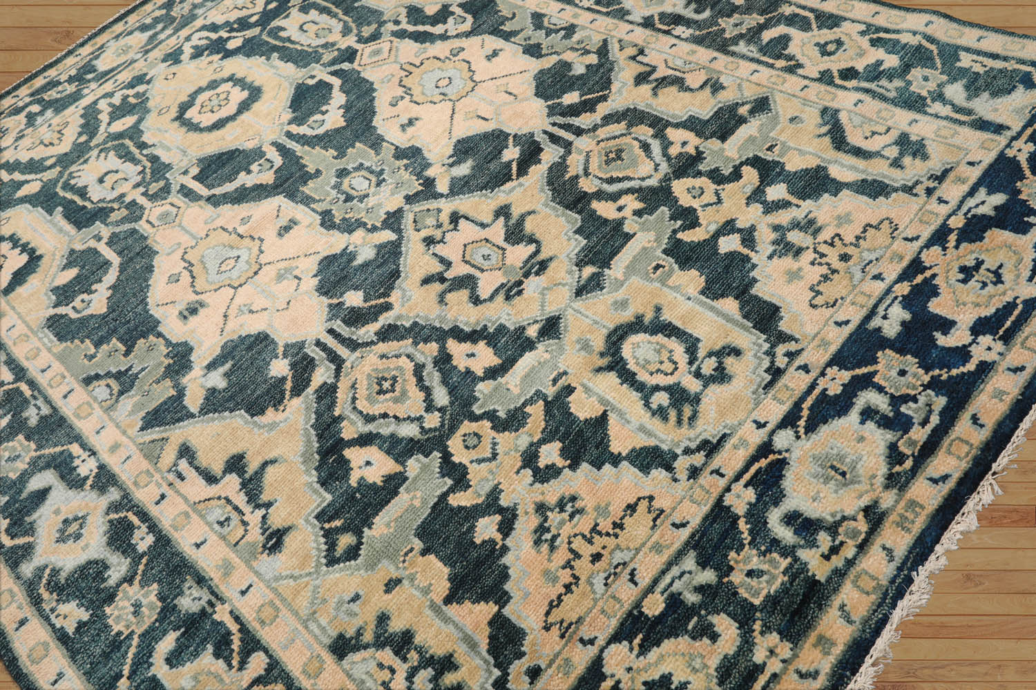 8x10 Teal, Pale Peach, Celadon Color Hand Knotted All-Over 100% Wool Traditional Oriental Rug