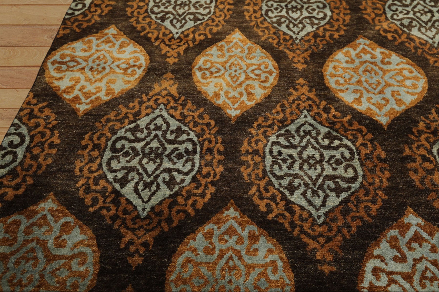 Multi Size Brown Aqua Caramel Color Hand Knotted Tibetan Wool Transitional Oriental Rug