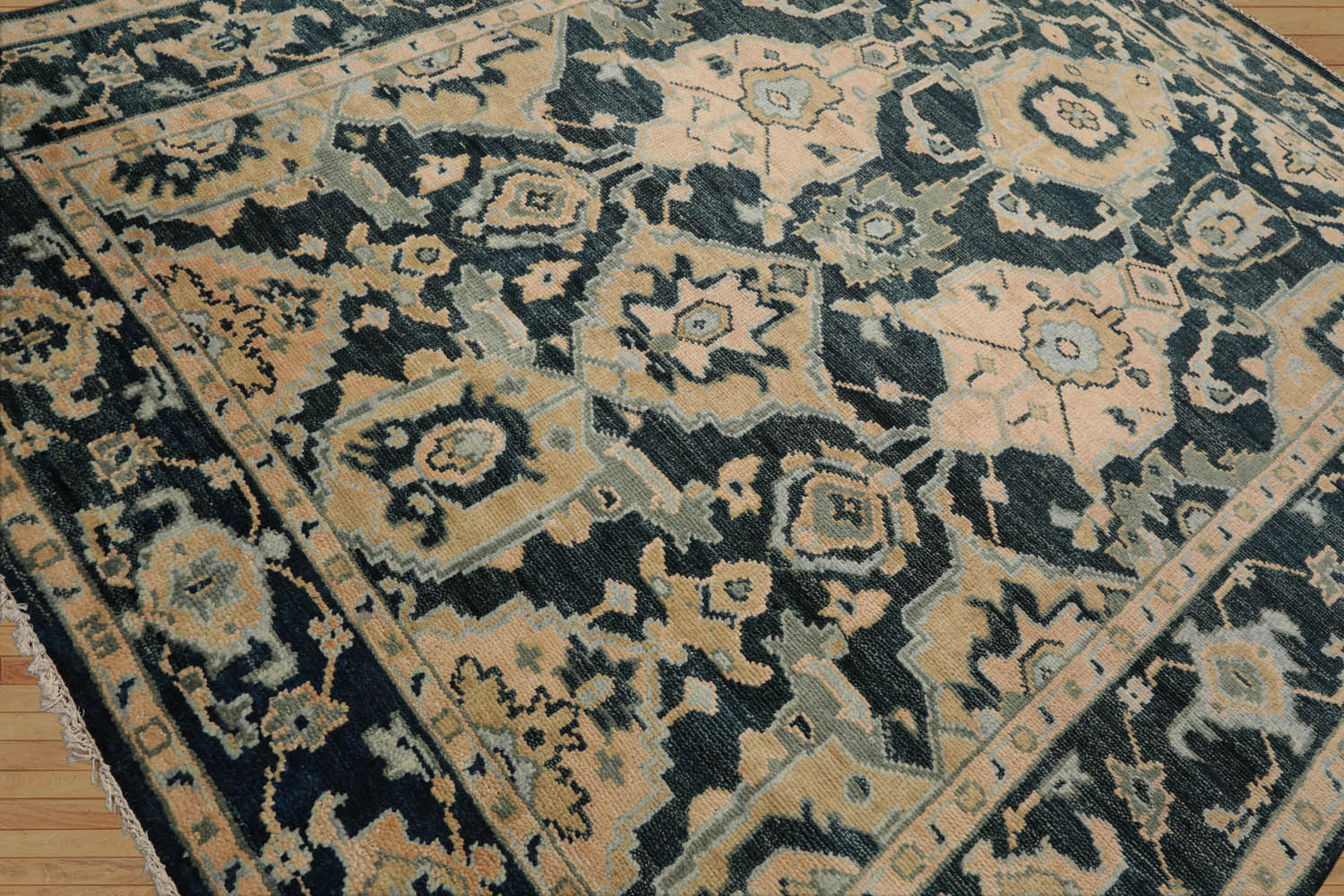 8x10 Teal, Pale Peach, Celadon Color Hand Knotted All-Over 100% Wool Traditional Oriental Rug