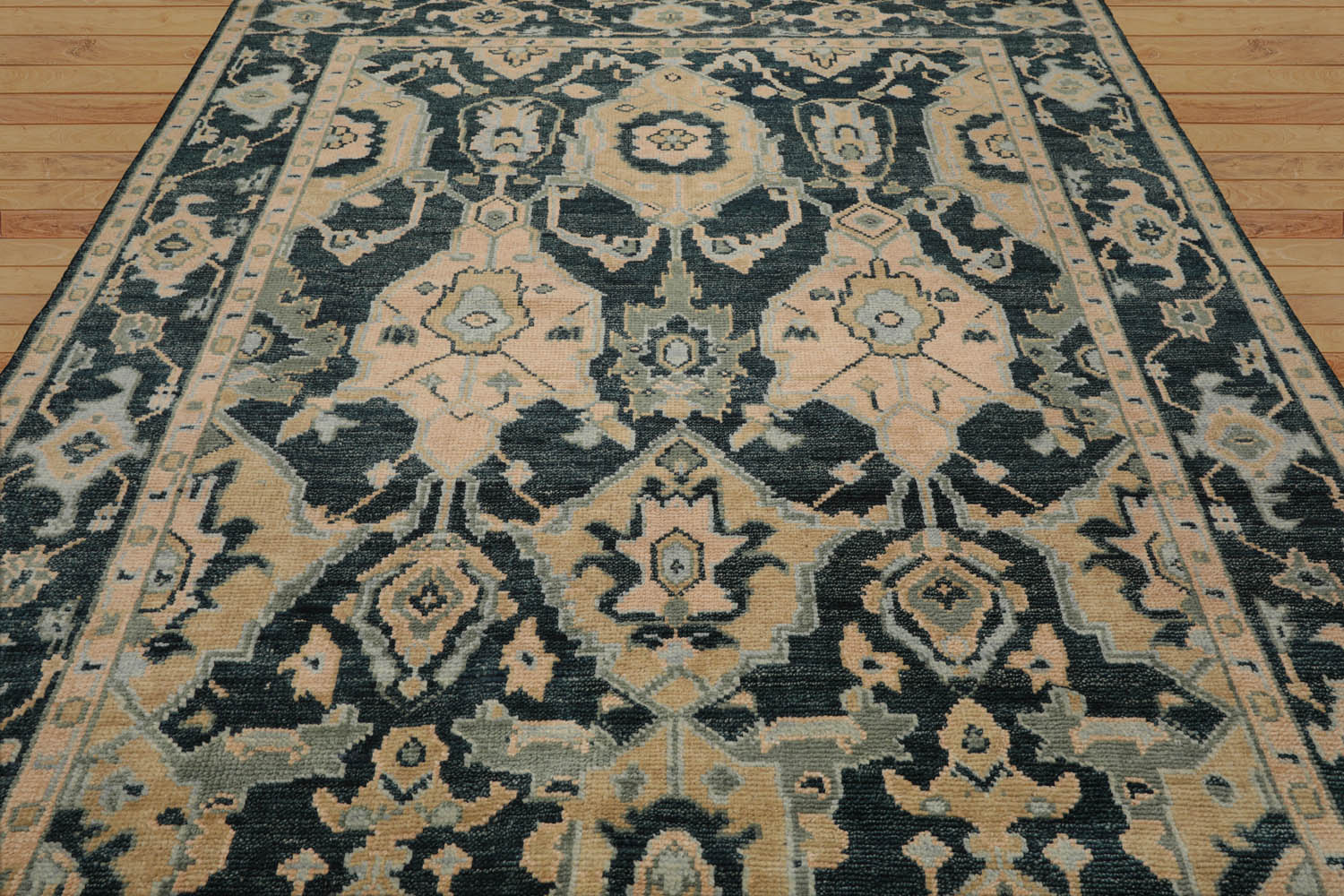 8x10 Teal, Pale Peach, Celadon Color Hand Knotted All-Over 100% Wool Traditional Oriental Rug