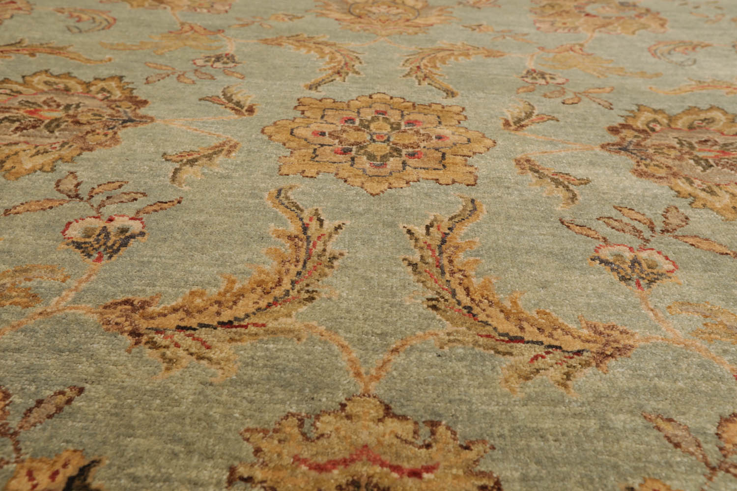 8x10 Aqua, Tan, Rust Color Hand Knotted All-Over 100% Wool Traditional-Persian/Oriental Oriental Rug