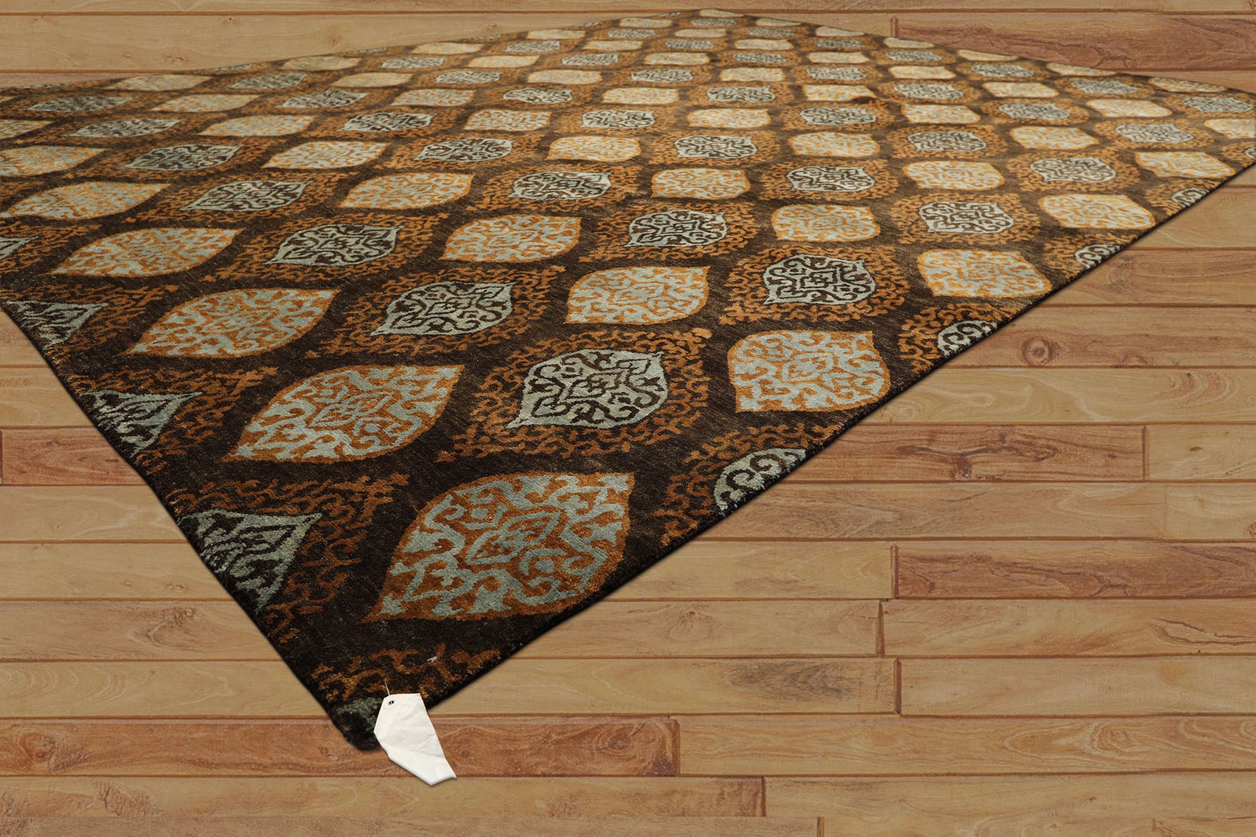 Multi Size Brown Aqua Caramel Color Hand Knotted Tibetan Wool Transitional Oriental Rug