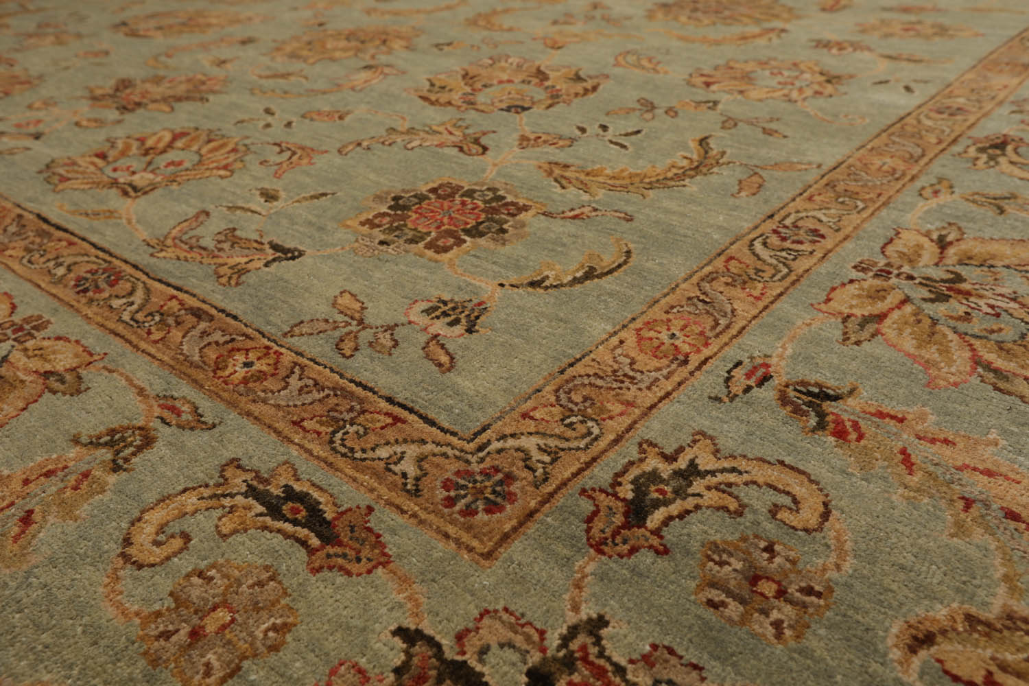 8x10 Aqua, Tan, Rust Color Hand Knotted All-Over 100% Wool Traditional-Persian/Oriental Oriental Rug