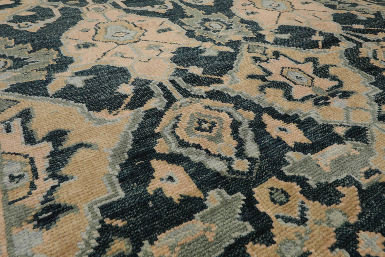 8x10 Teal, Pale Peach, Celadon Color Hand Knotted All-Over 100% Wool Traditional Oriental Rug