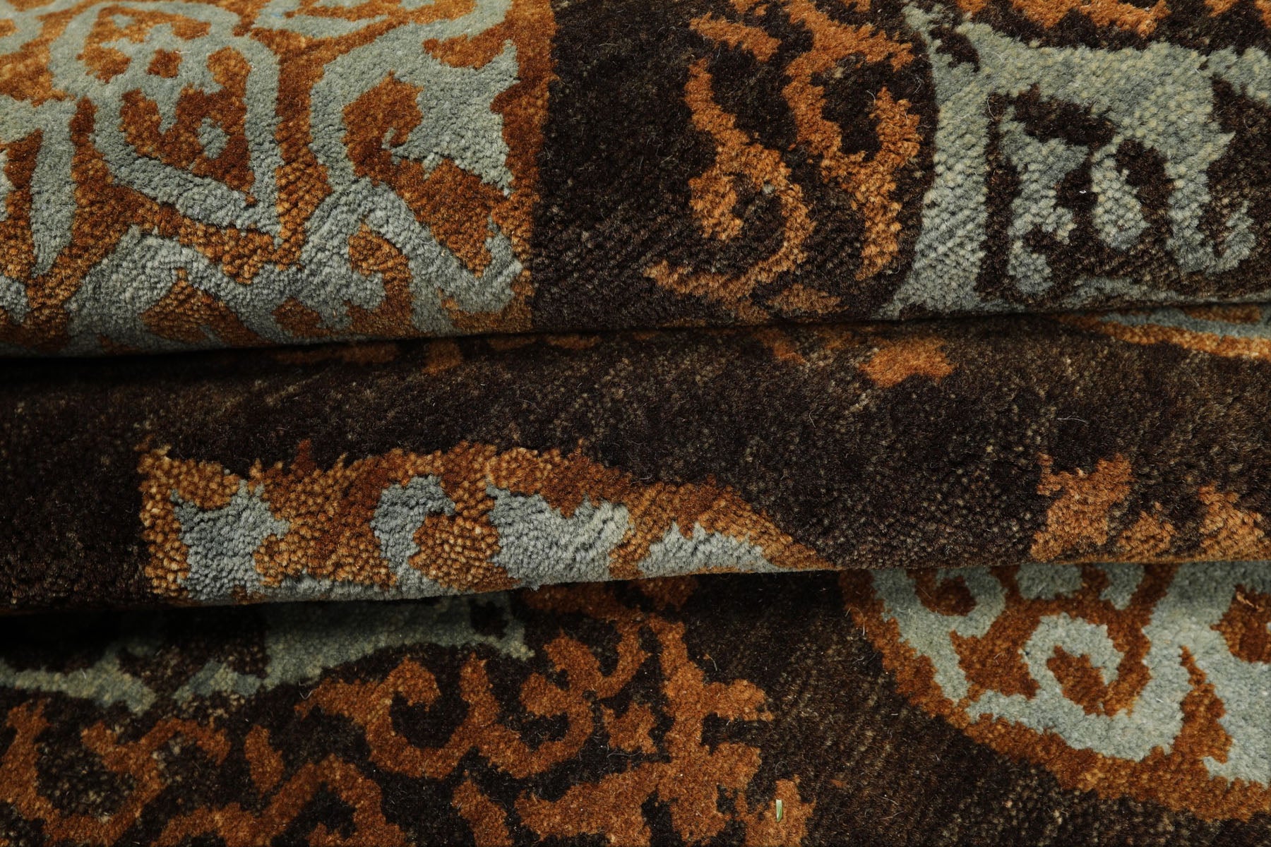 Multi Size Brown Aqua Caramel Color Hand Knotted Tibetan Wool Transitional Oriental Rug