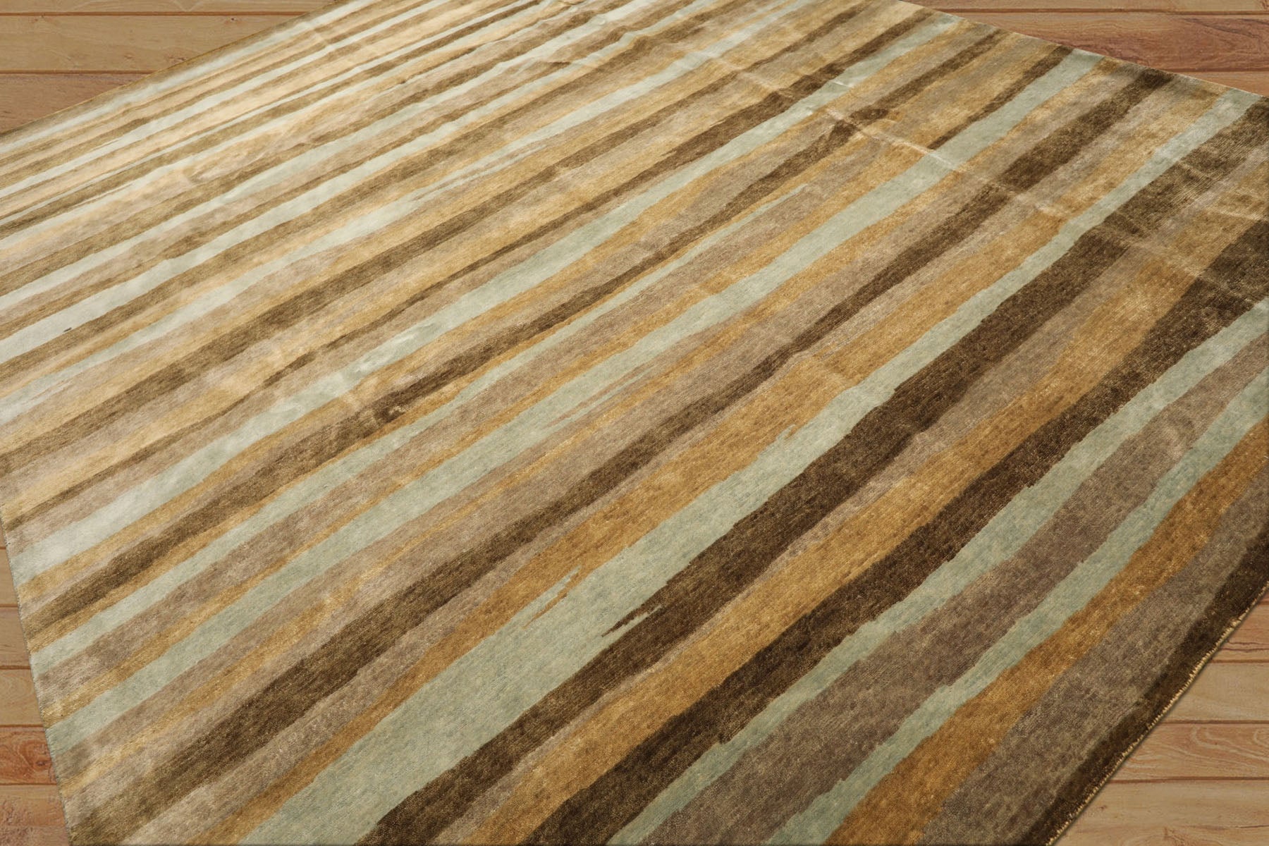 9x12 Tan, Aqua, Taupe Color Hand Knotted Tibetan Wool Modern & Contemporary Oriental Rug