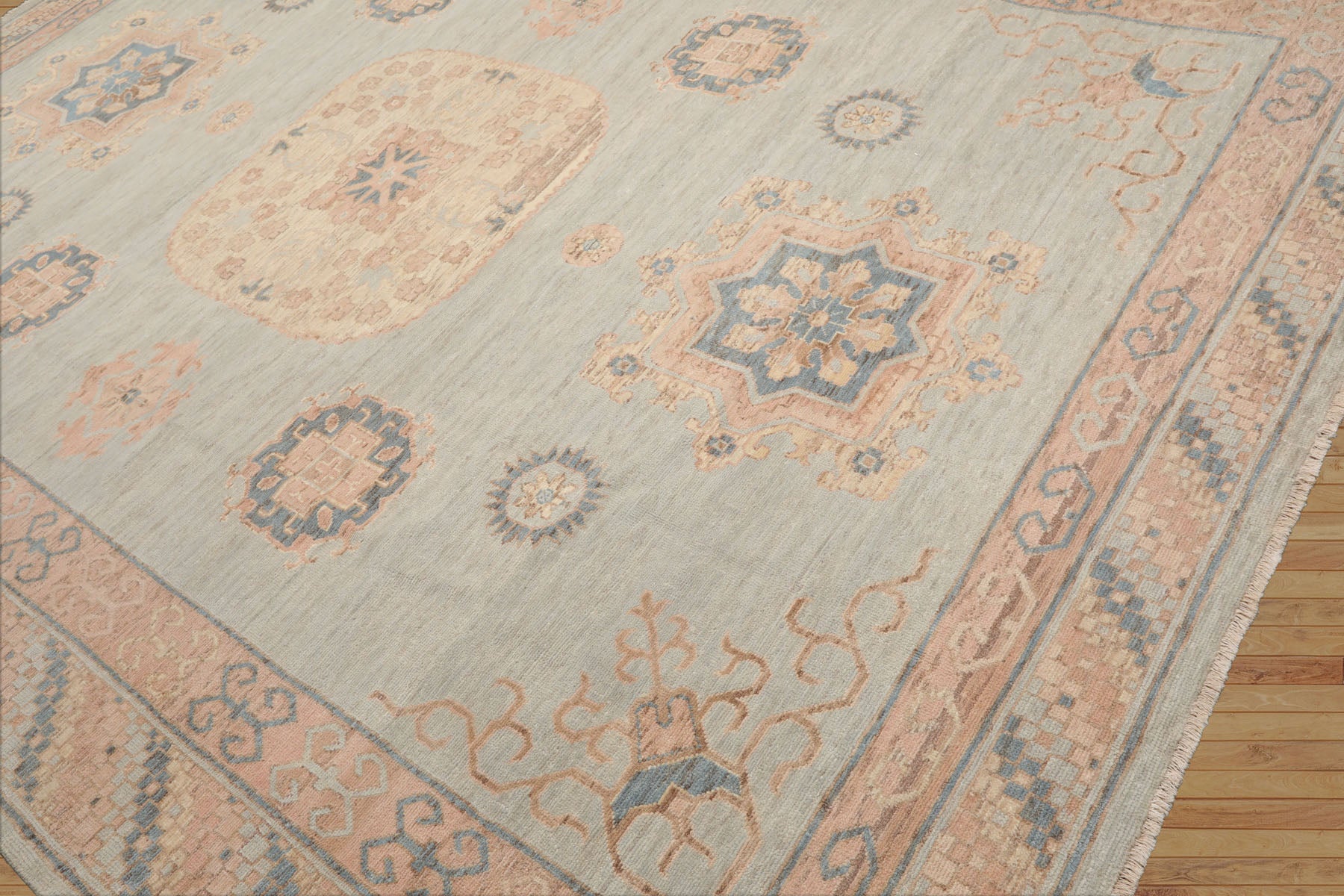 9'x12' Pale Aqua Afghan Oushak Wool Oriental Area Rug, Hand Knotted, Traditional Style