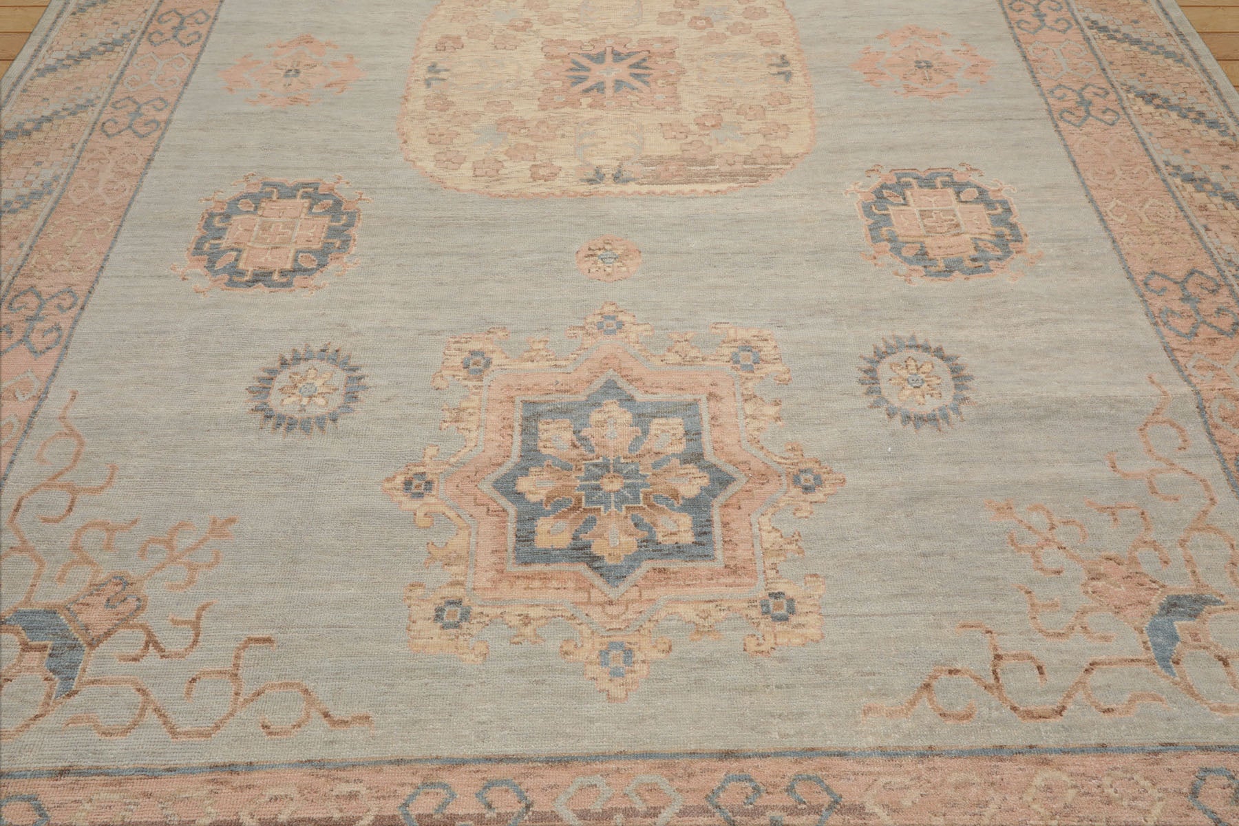 9'x12' Pale Aqua Afghan Oushak Wool Oriental Area Rug, Hand Knotted, Traditional Style