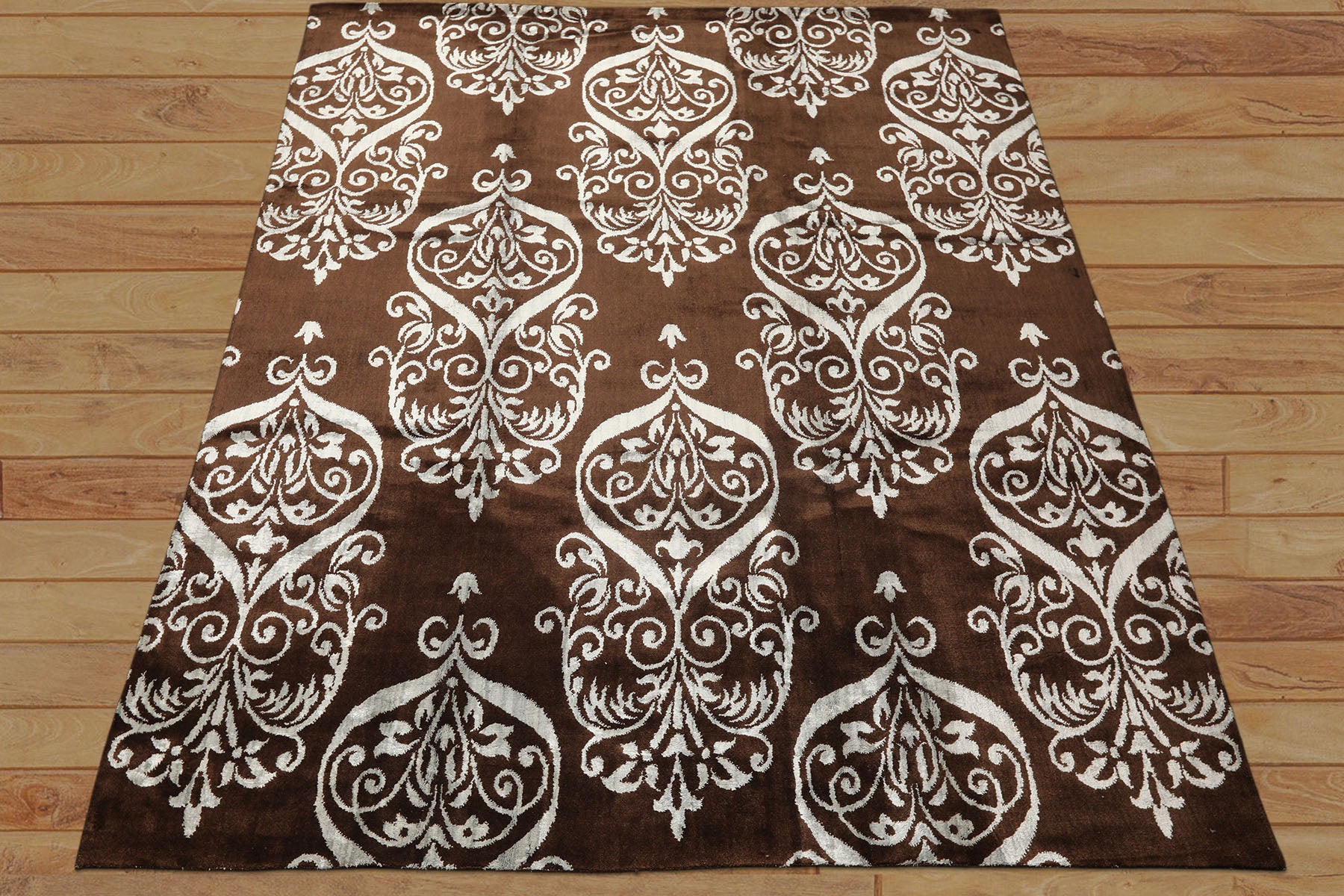 8x10 Brown, Aqua, Color Hand Loomed Tibetan Wool & Bamboo Silk Transitional Oriental Rug