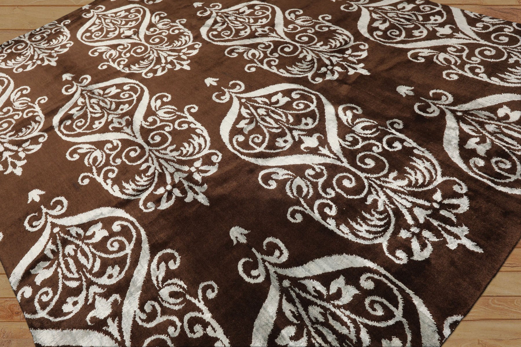 8x10 Brown, Aqua, Color Hand Loomed Tibetan Wool & Bamboo Silk Transitional Oriental Rug