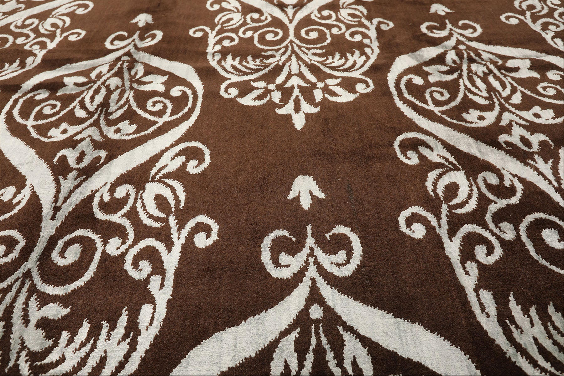 8x10 Brown, Aqua, Color Hand Loomed Tibetan Wool & Bamboo Silk Transitional Oriental Rug