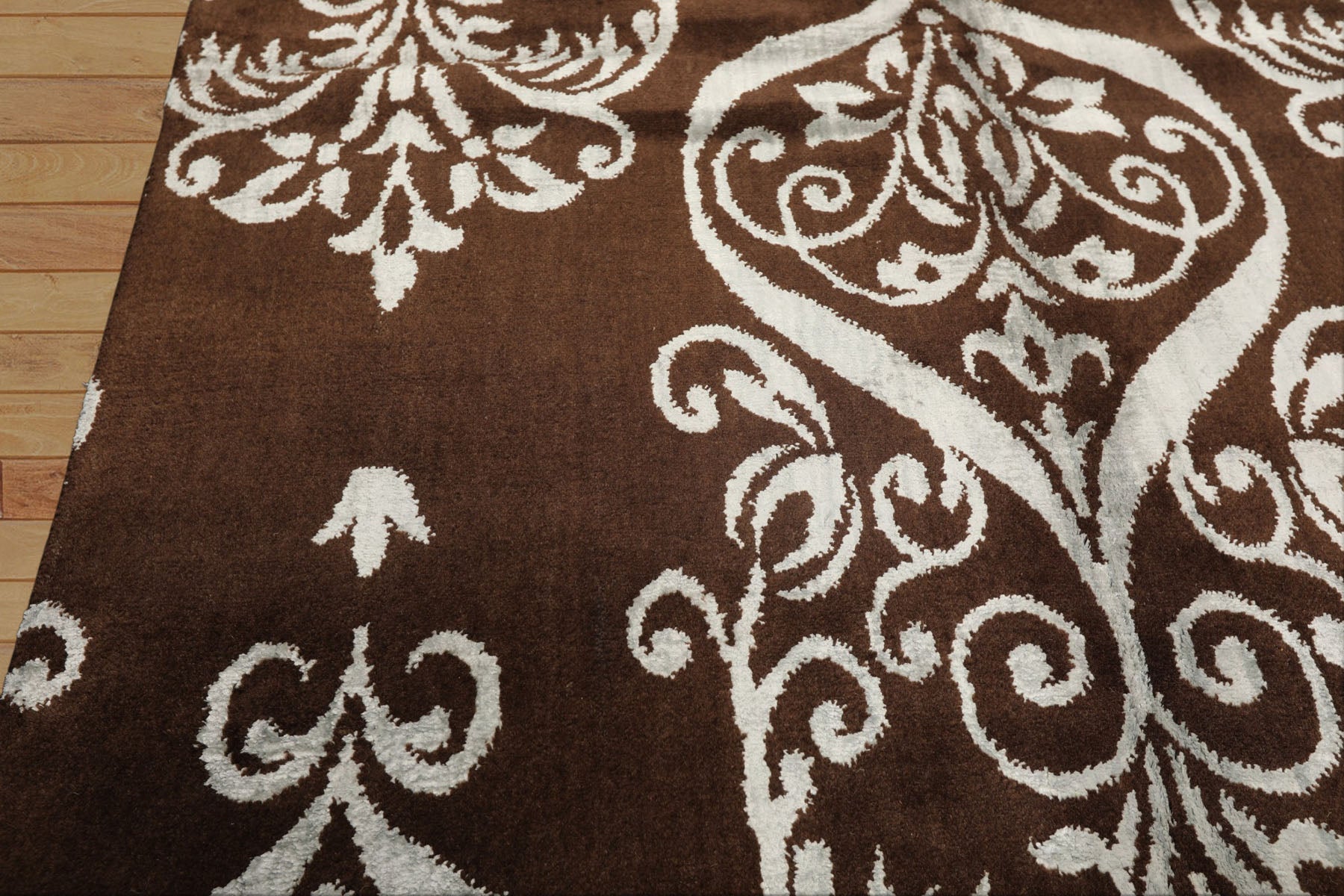 8x10 Brown, Aqua, Color Hand Loomed Tibetan Wool & Bamboo Silk Transitional Oriental Rug