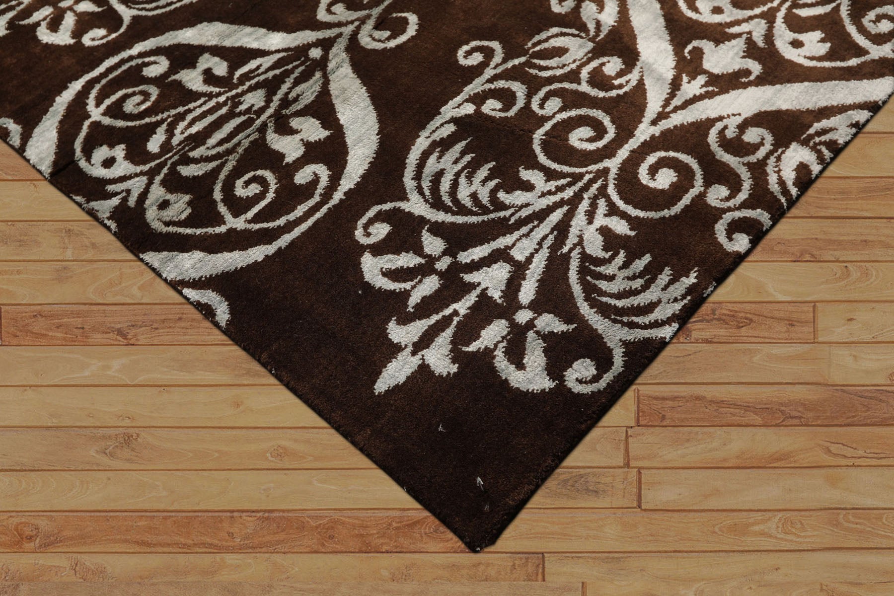 8x10 Brown, Aqua, Color Hand Loomed Tibetan Wool & Bamboo Silk Transitional Oriental Rug