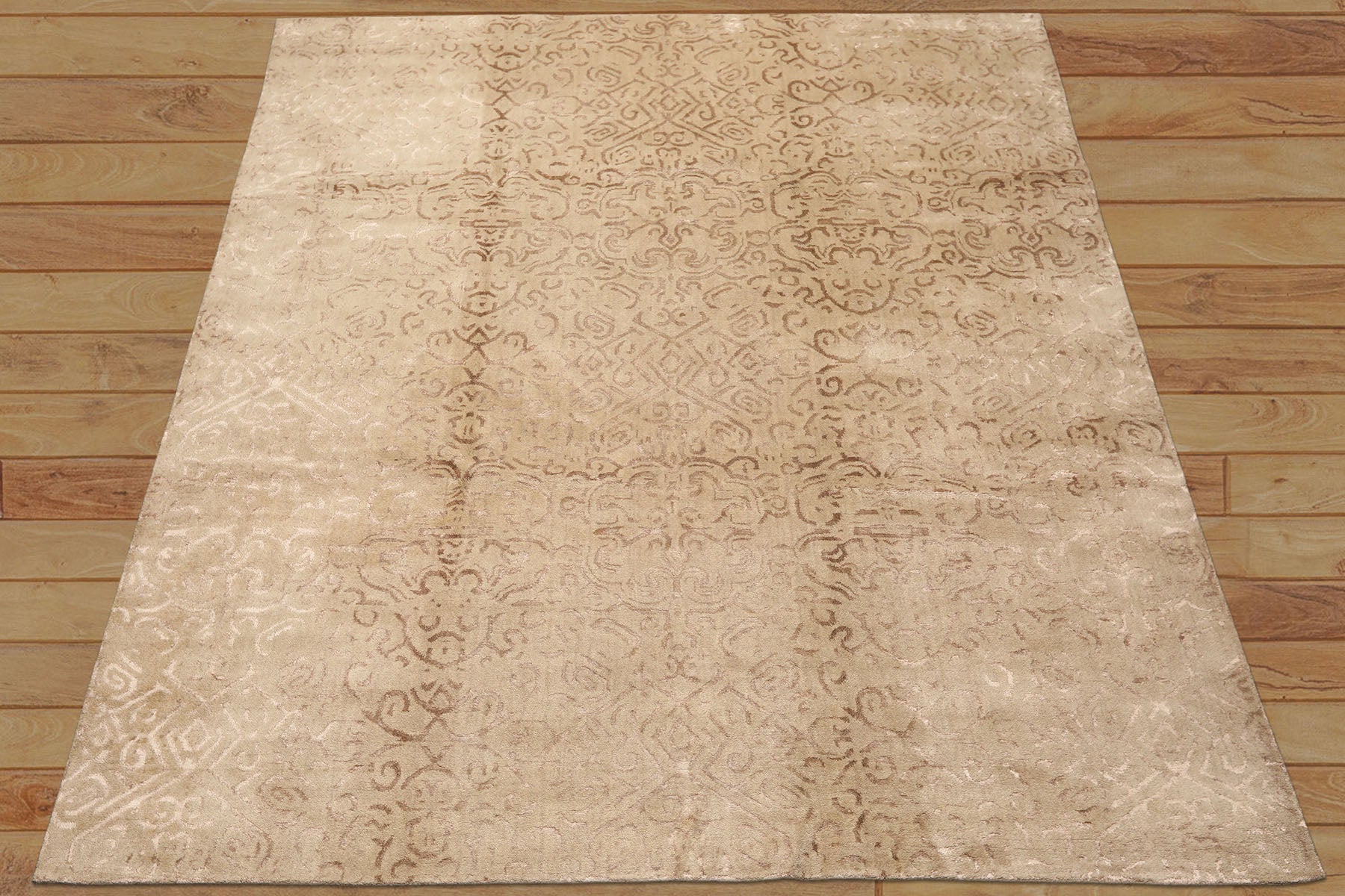 8x10 Beige, Tan, Color Hand Knotted Tibetan Wool & Bamboo Silk Transitional Oriental Rug