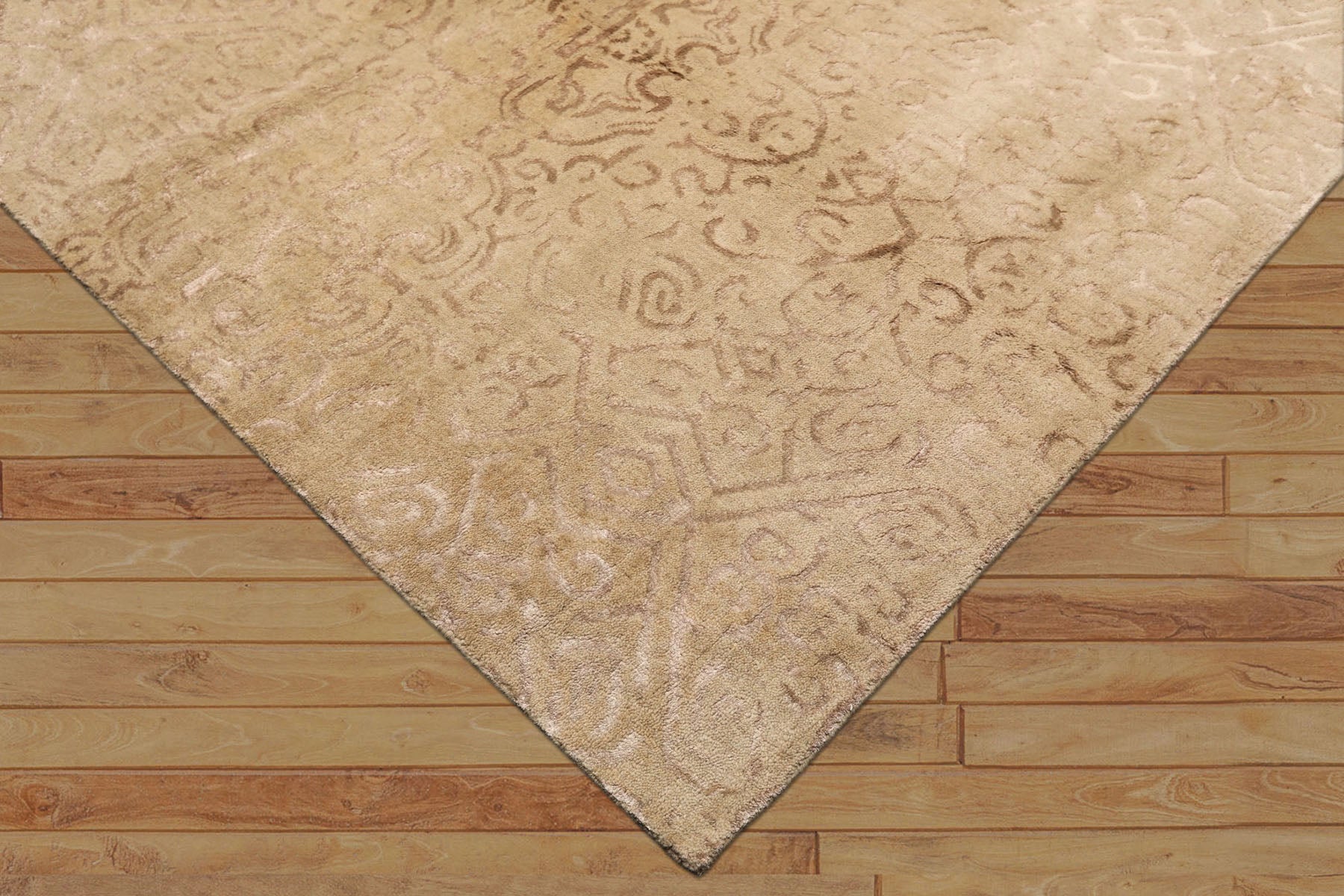 8x10 Beige, Tan, Color Hand Knotted Tibetan Wool & Bamboo Silk Transitional Oriental Rug
