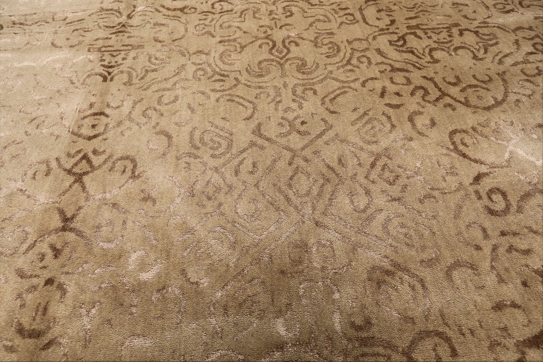 8x10 Beige, Tan, Color Hand Knotted Tibetan Wool & Bamboo Silk Transitional Oriental Rug