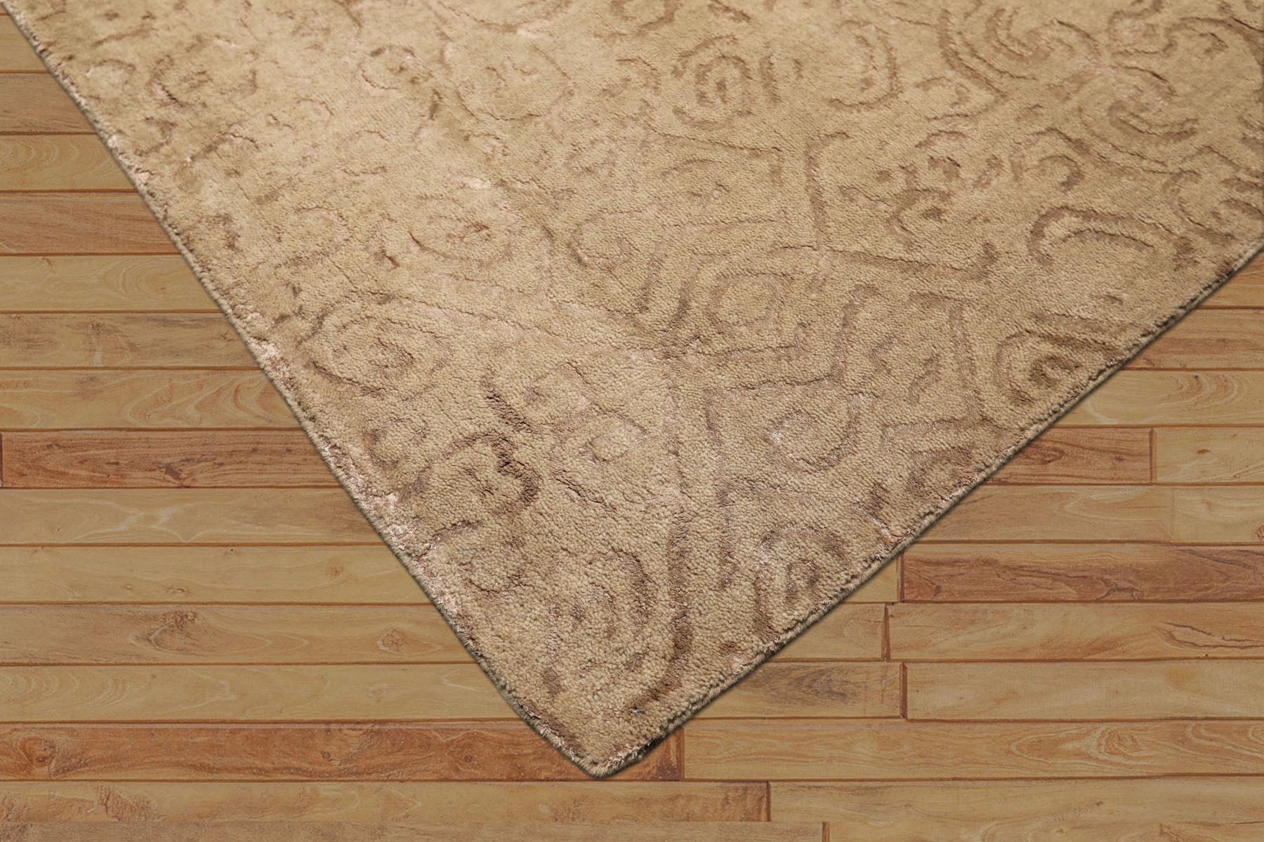 8x10 Beige, Tan, Color Hand Knotted Tibetan Wool & Bamboo Silk Transitional Oriental Rug