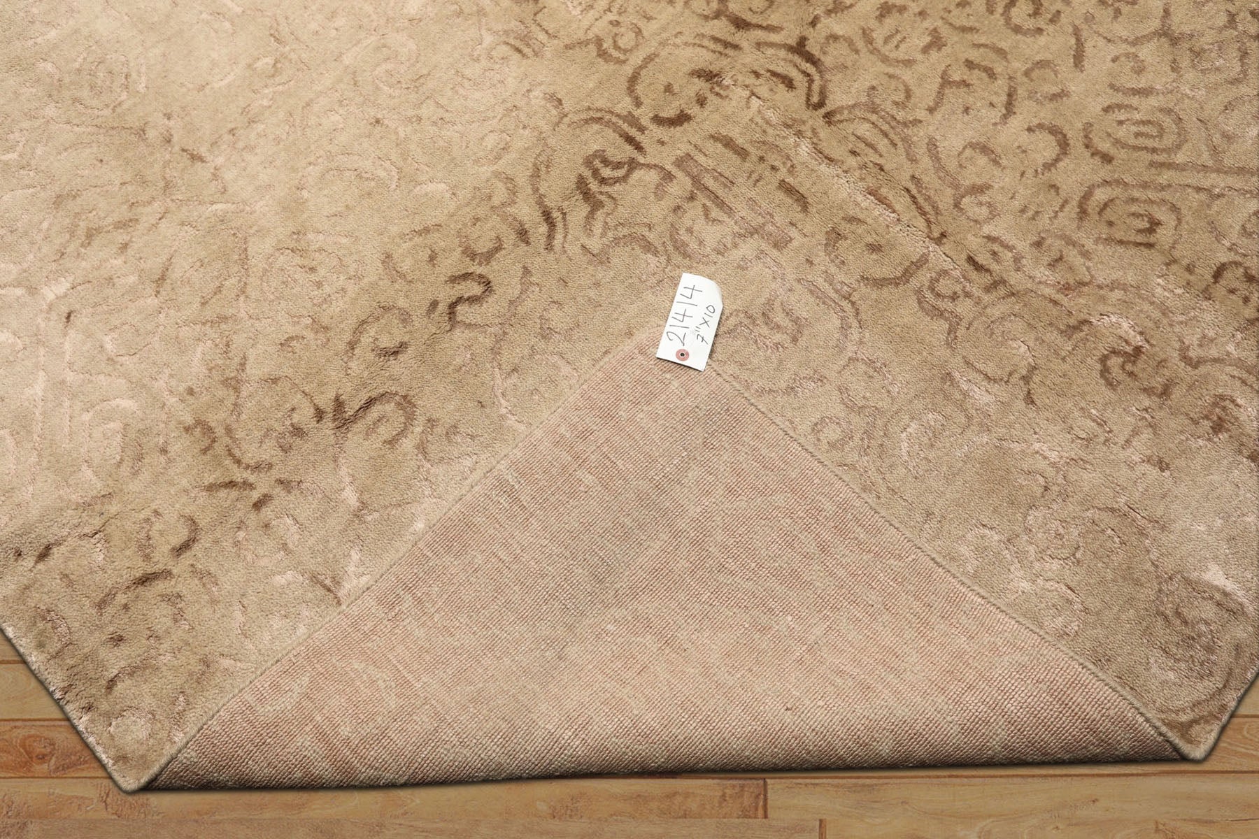 8x10 Beige, Tan, Color Hand Knotted Tibetan Wool & Bamboo Silk Transitional Oriental Rug