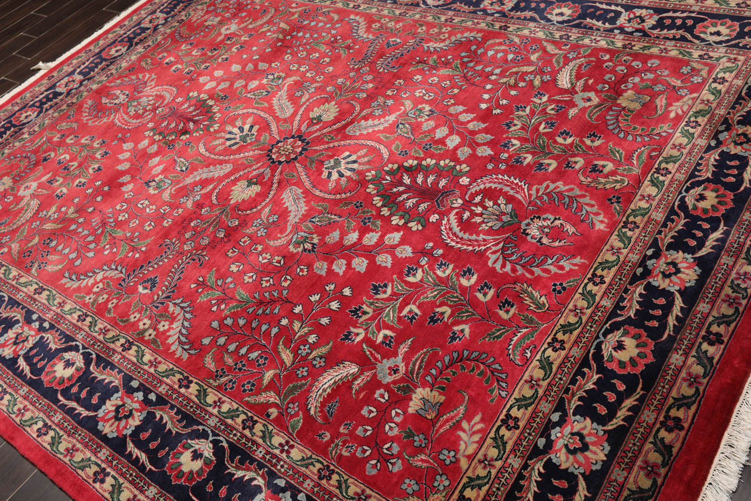 8x10 Rose, Navy, Green Color Hand Knotted All-Over 100% Wool Traditional-Persian/Oriental Oriental Rug