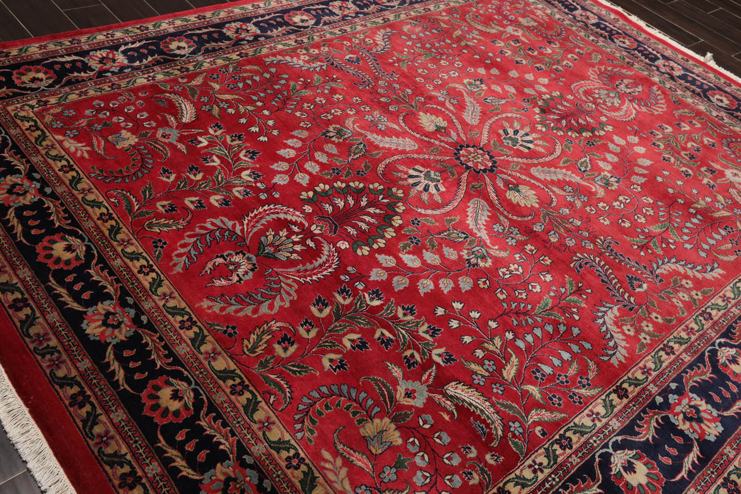 8x10 Rose, Navy, Green Color Hand Knotted All-Over 100% Wool Traditional-Persian/Oriental Oriental Rug