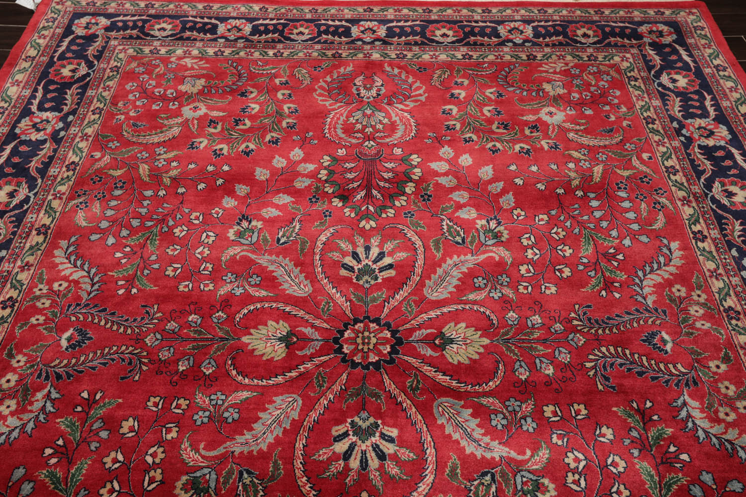 8x10 Rose, Navy, Green Color Hand Knotted All-Over 100% Wool Traditional-Persian/Oriental Oriental Rug