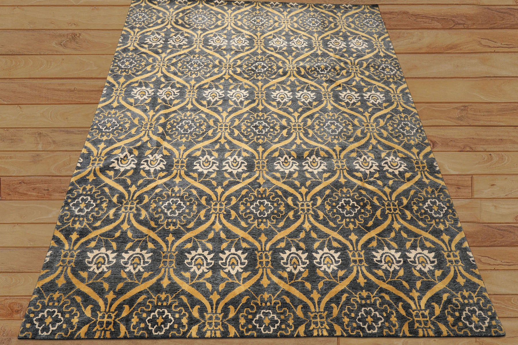 Multi Size Slate Blue Gold Color Hand Knotted Tibetan Wool Traditional Oriental Rug
