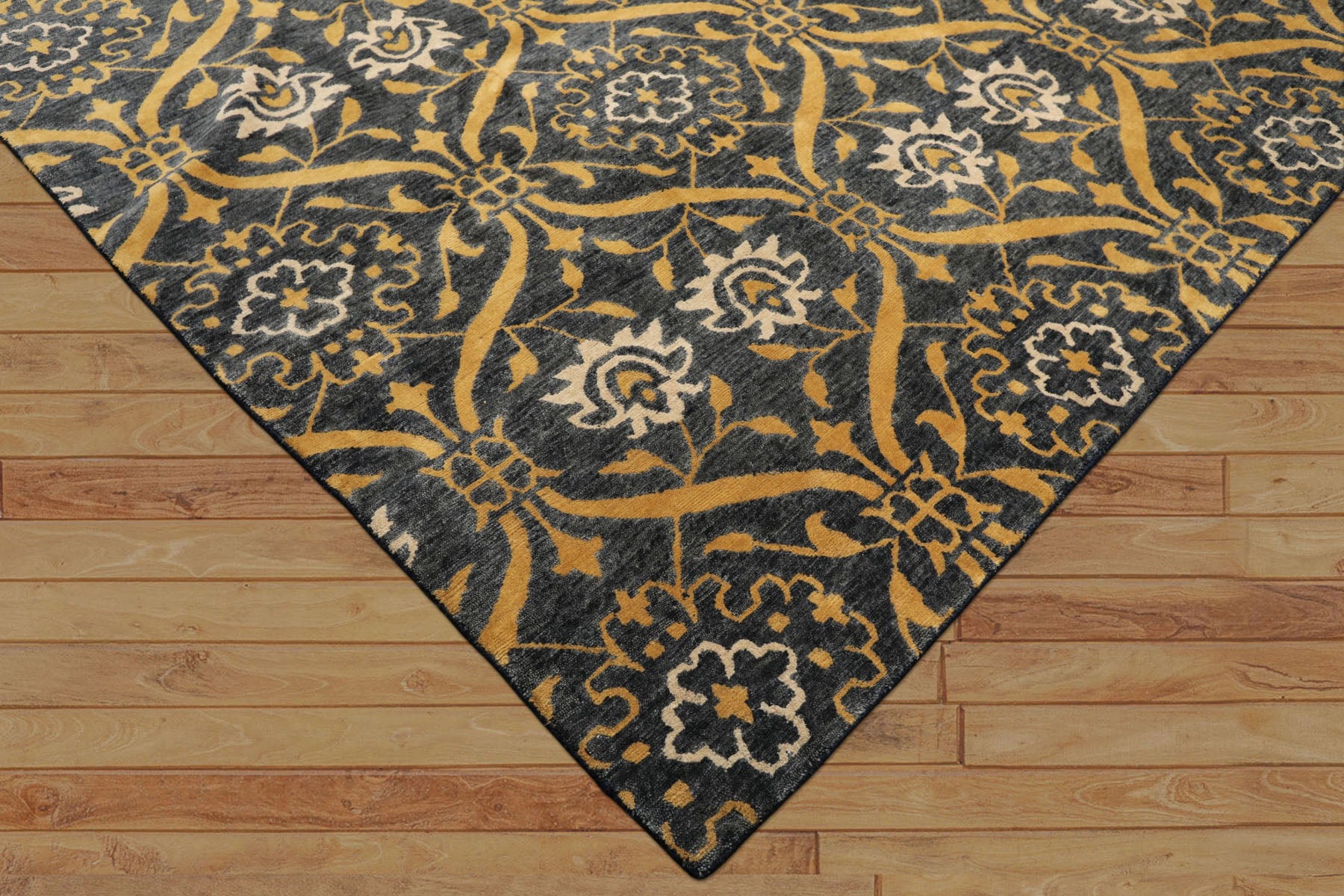 Multi Size Slate Blue Gold Color Hand Knotted Tibetan Wool Traditional Oriental Rug