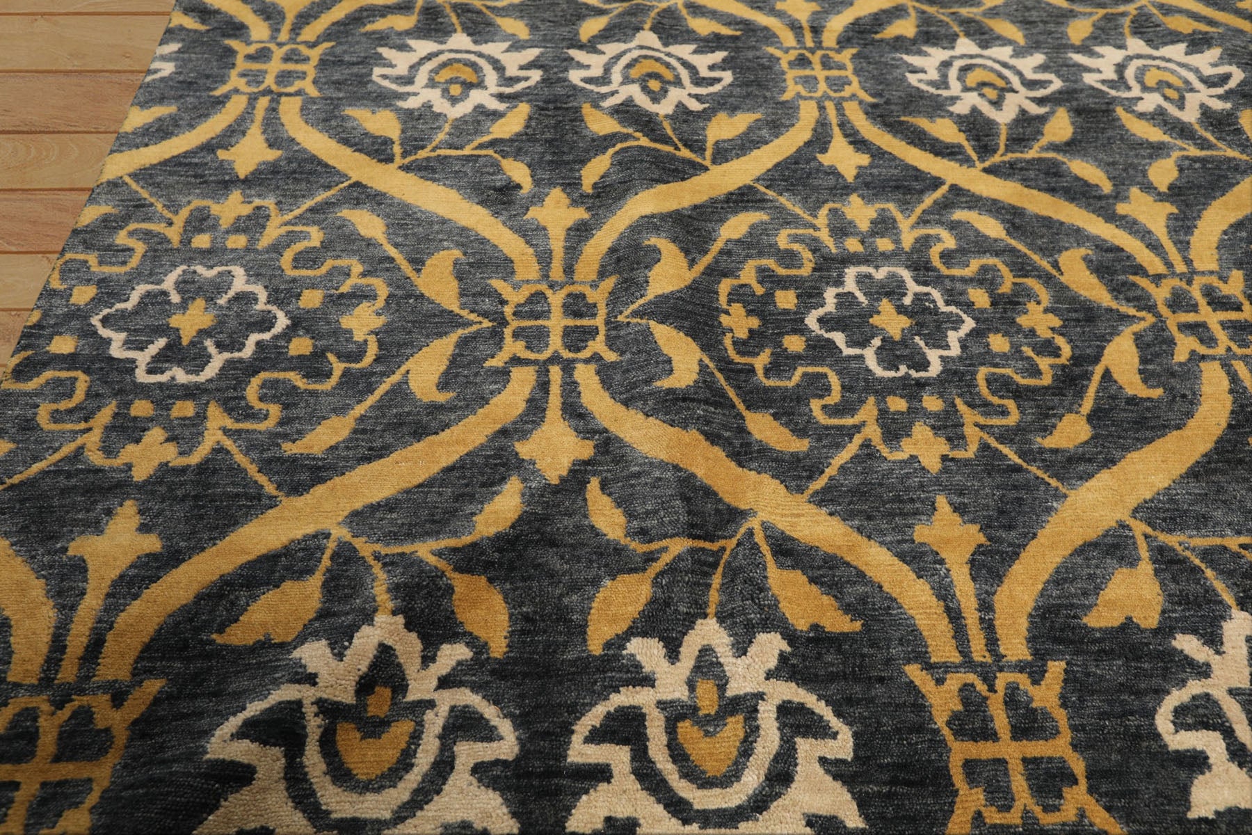 Multi Size Slate Blue Gold Color Hand Knotted Tibetan Wool Traditional Oriental Rug