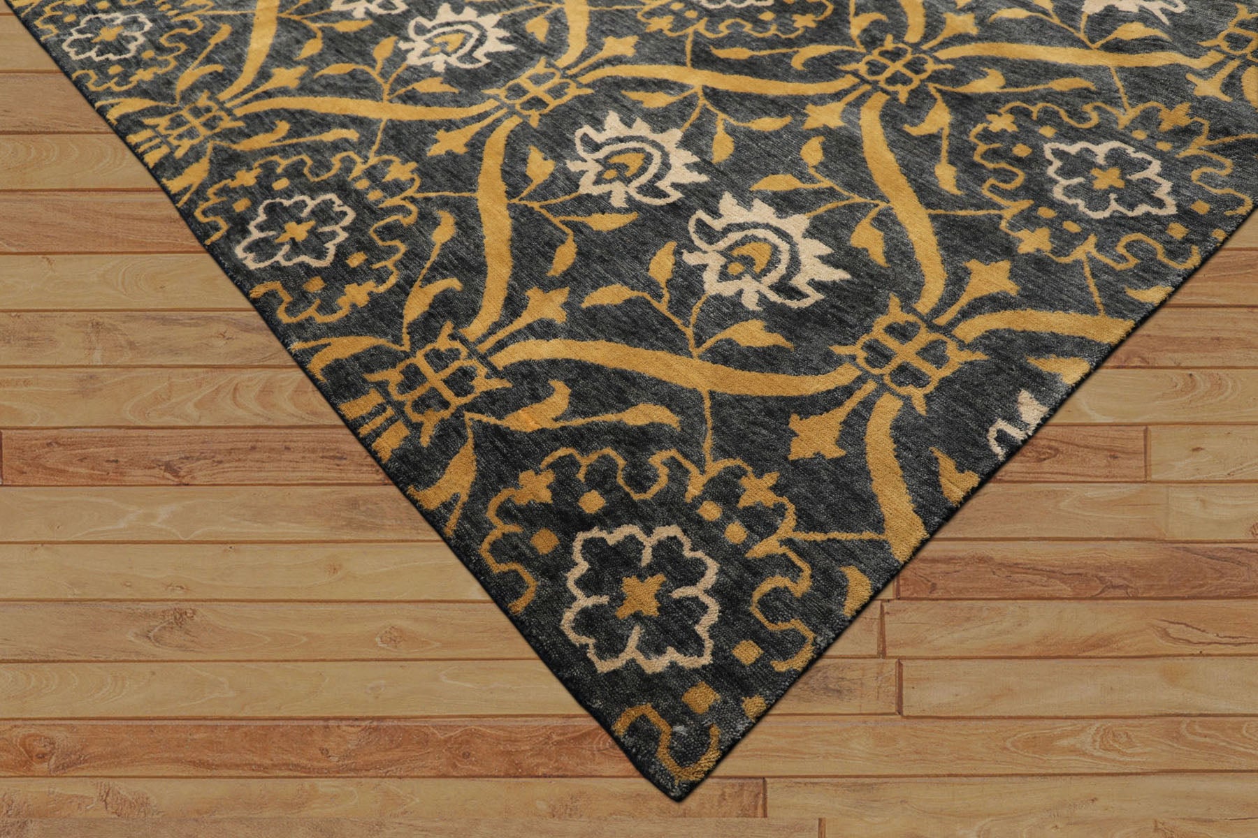 Multi Size Slate Blue Gold Color Hand Knotted Tibetan Wool Traditional Oriental Rug