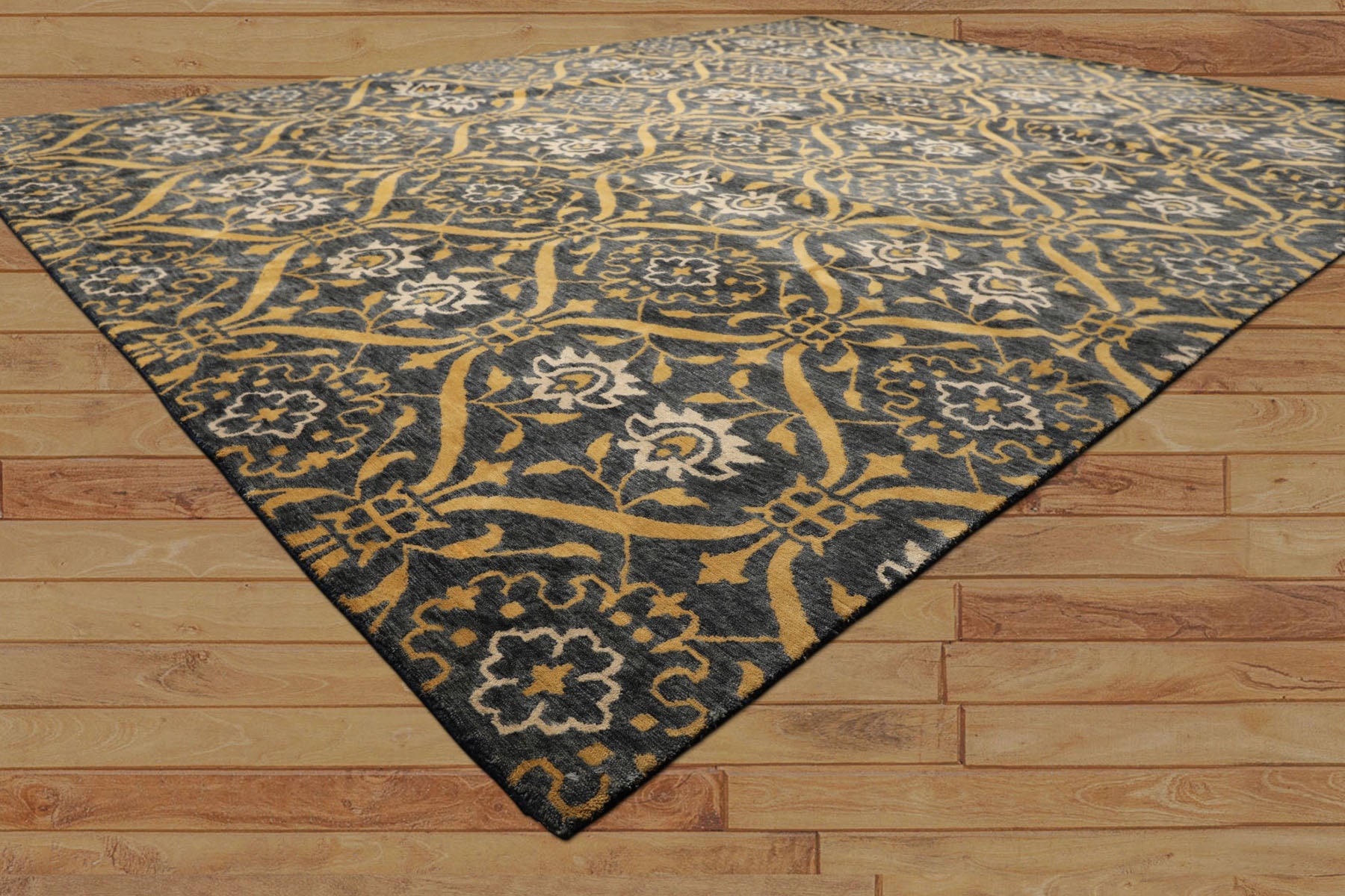 Multi Size Slate Blue Gold Color Hand Knotted Tibetan Wool Traditional Oriental Rug