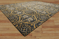 Multi Size Slate Blue Gold Color Hand Knotted Tibetan Wool Traditional Oriental Rug
