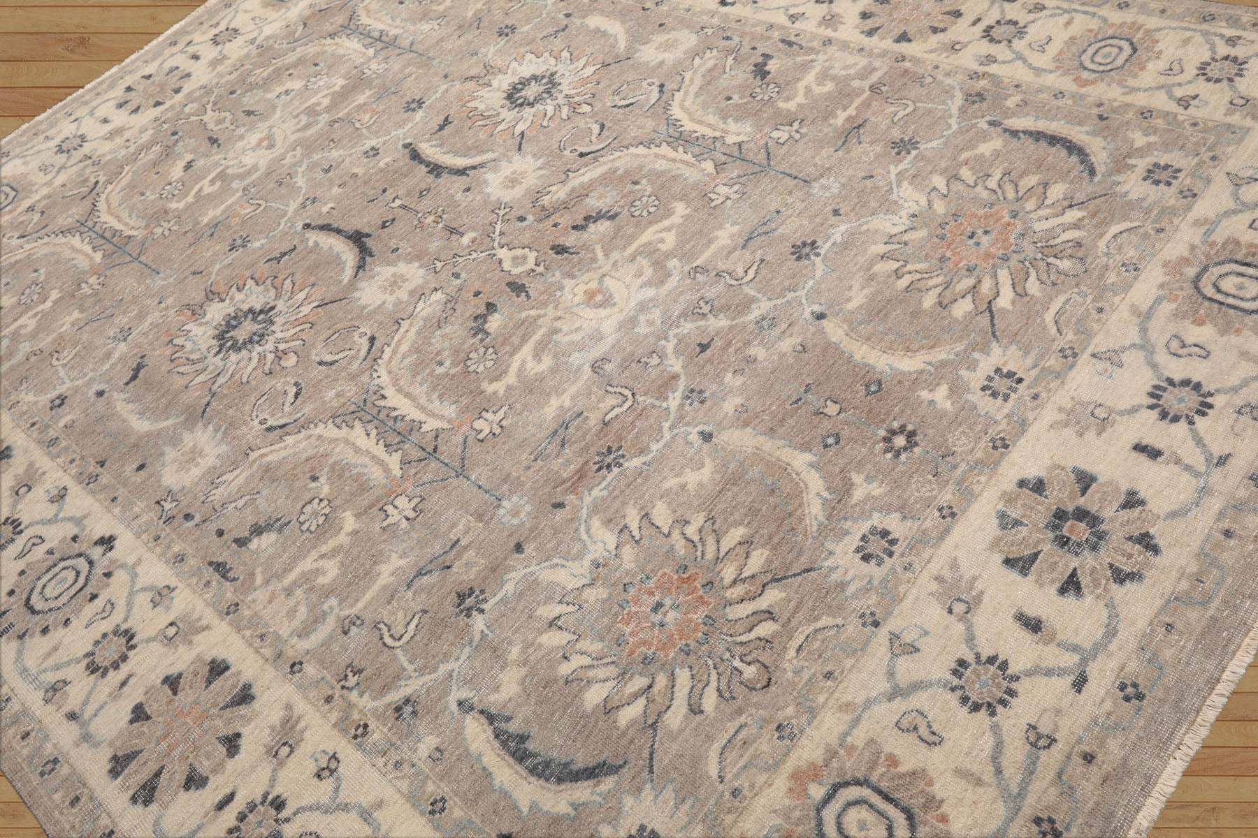 8x10 Hand Knotted Distressed Quality 100% Wool Traditional Oriental Rug in Tan and Ivory Colors