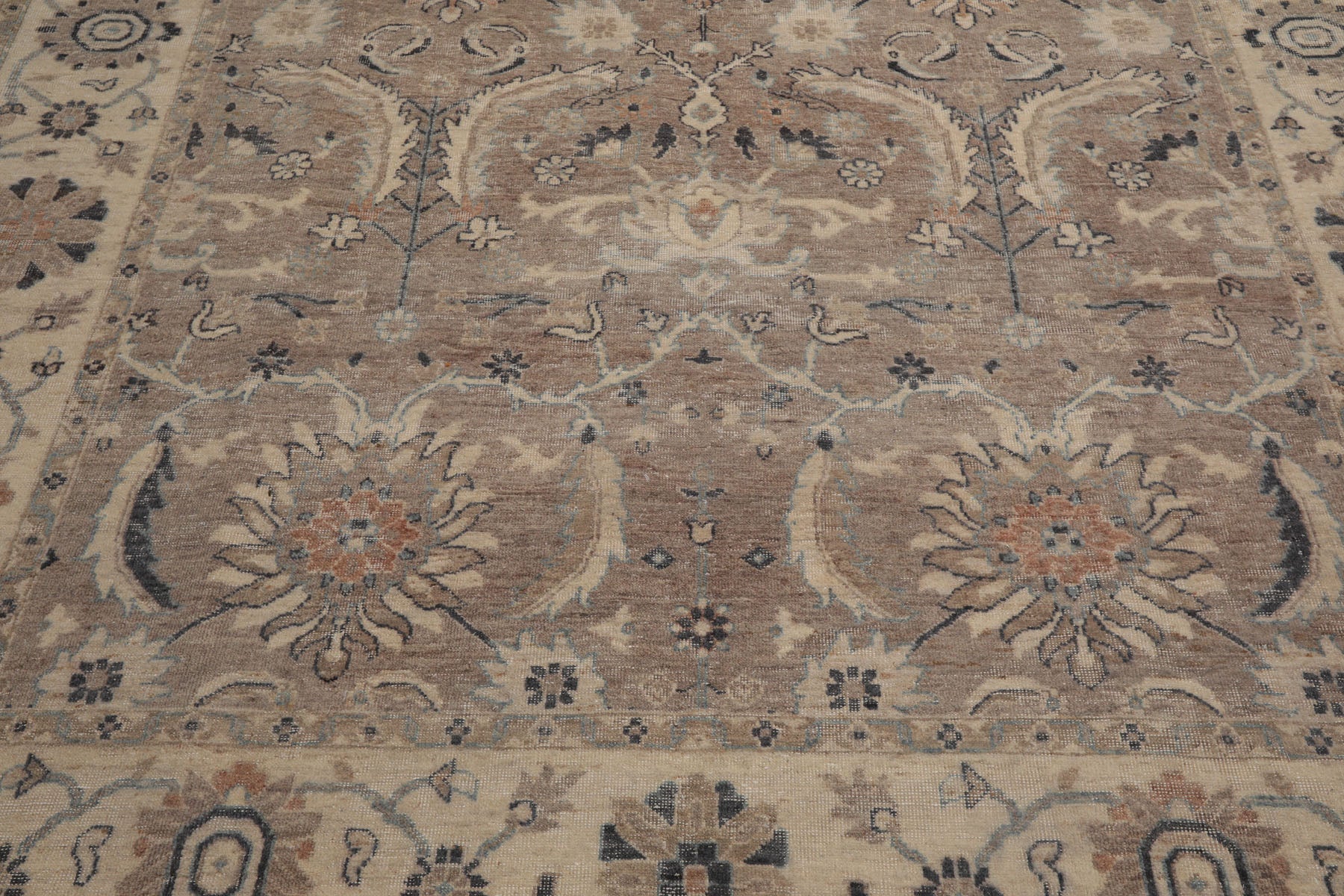 8x10 Hand Knotted Distressed Quality 100% Wool Traditional Oriental Rug in Tan and Ivory Colors