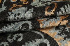 9x12 Charcoal, Blue, Caramel Color Hand Loomed Tibetan Wool & Bamboo Silk Transitional Oriental Rug
