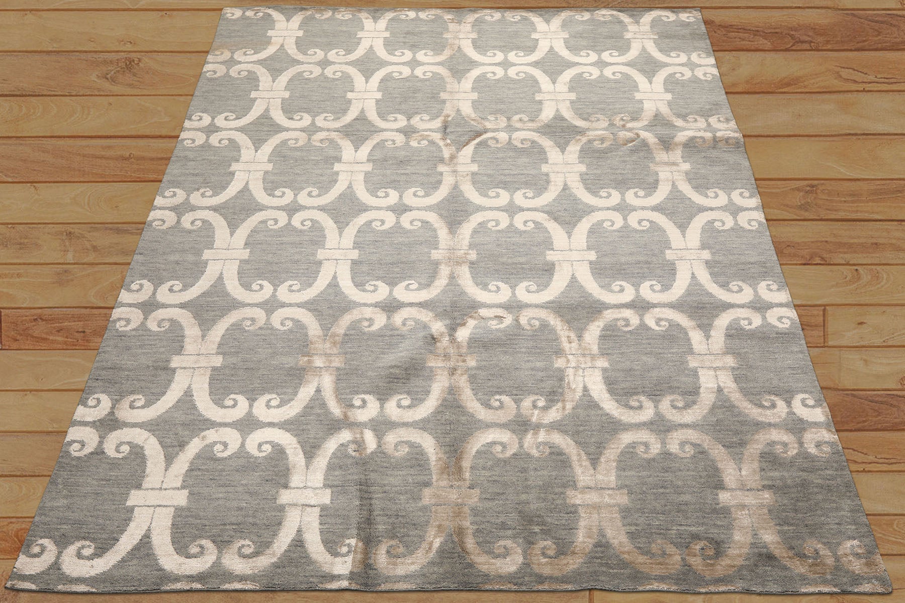 8x10 Slate, Beige, Color Hand Loomed Tibetan Wool & Bamboo Silk Transitional Oriental Rug