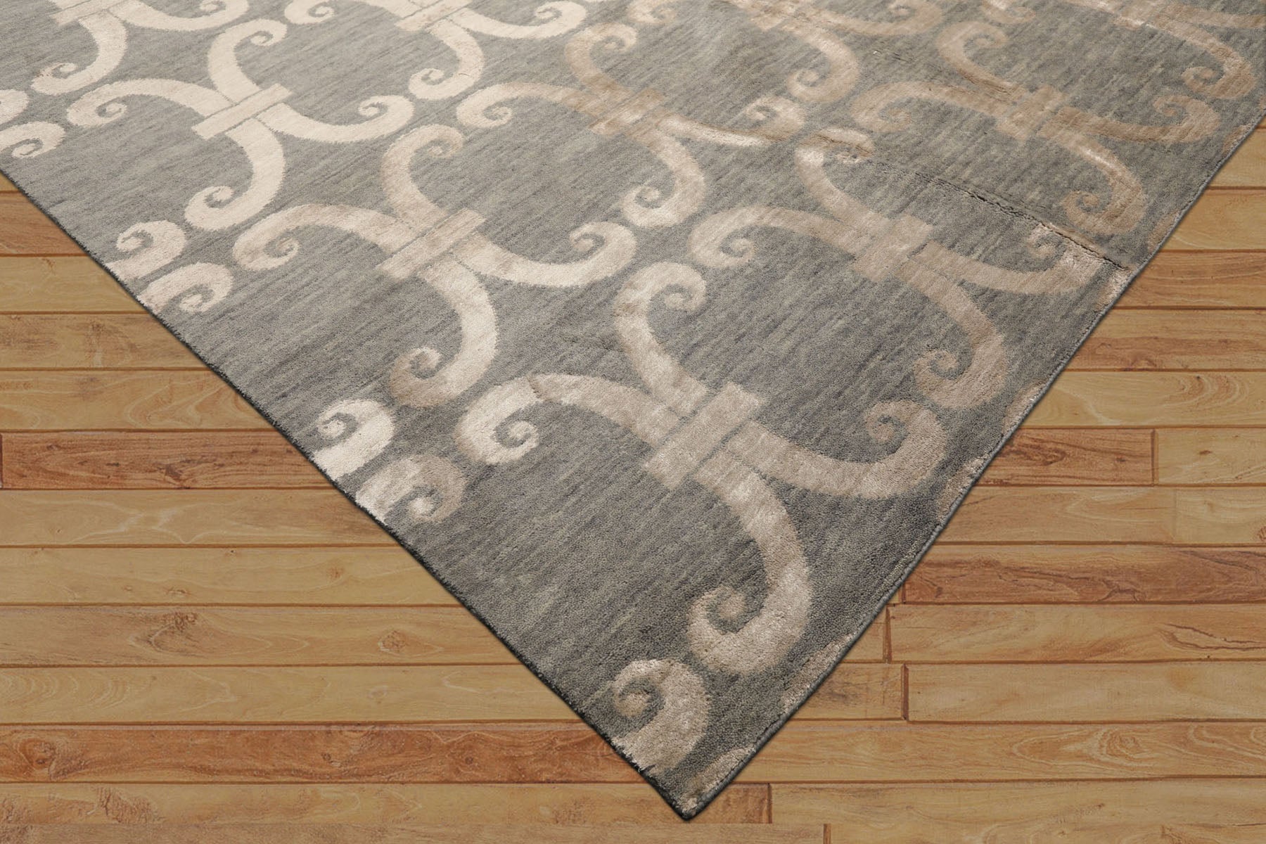 8x10 Slate, Beige, Color Hand Loomed Tibetan Wool & Bamboo Silk Transitional Oriental Rug