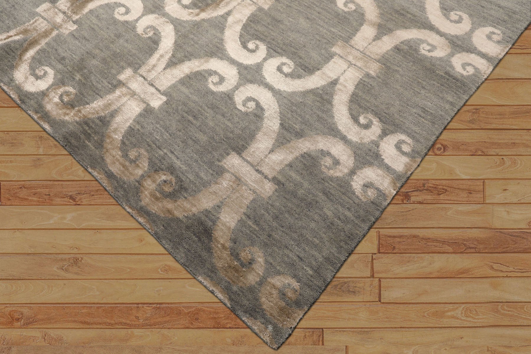 8x10 Slate, Beige, Color Hand Loomed Tibetan Wool & Bamboo Silk Transitional Oriental Rug