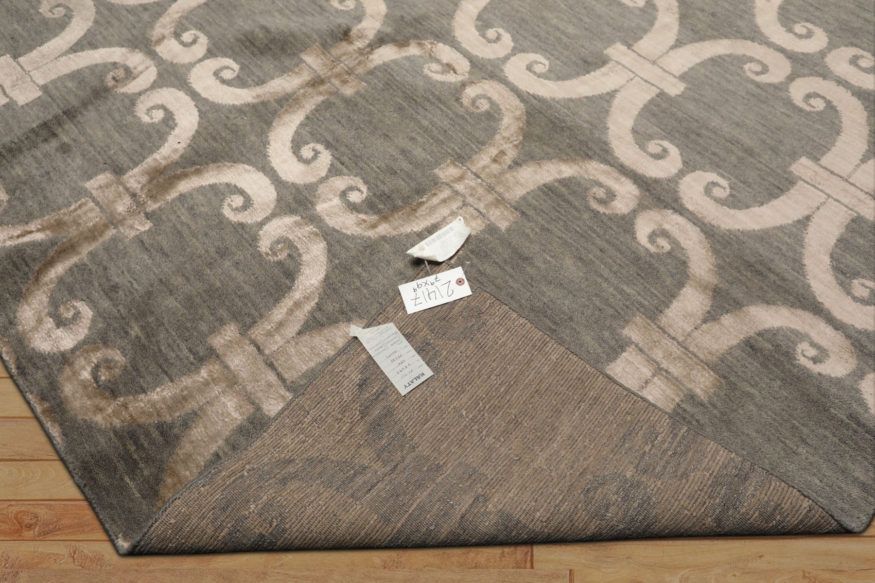 8x10 Slate, Beige, Color Hand Loomed Tibetan Wool & Bamboo Silk Transitional Oriental Rug