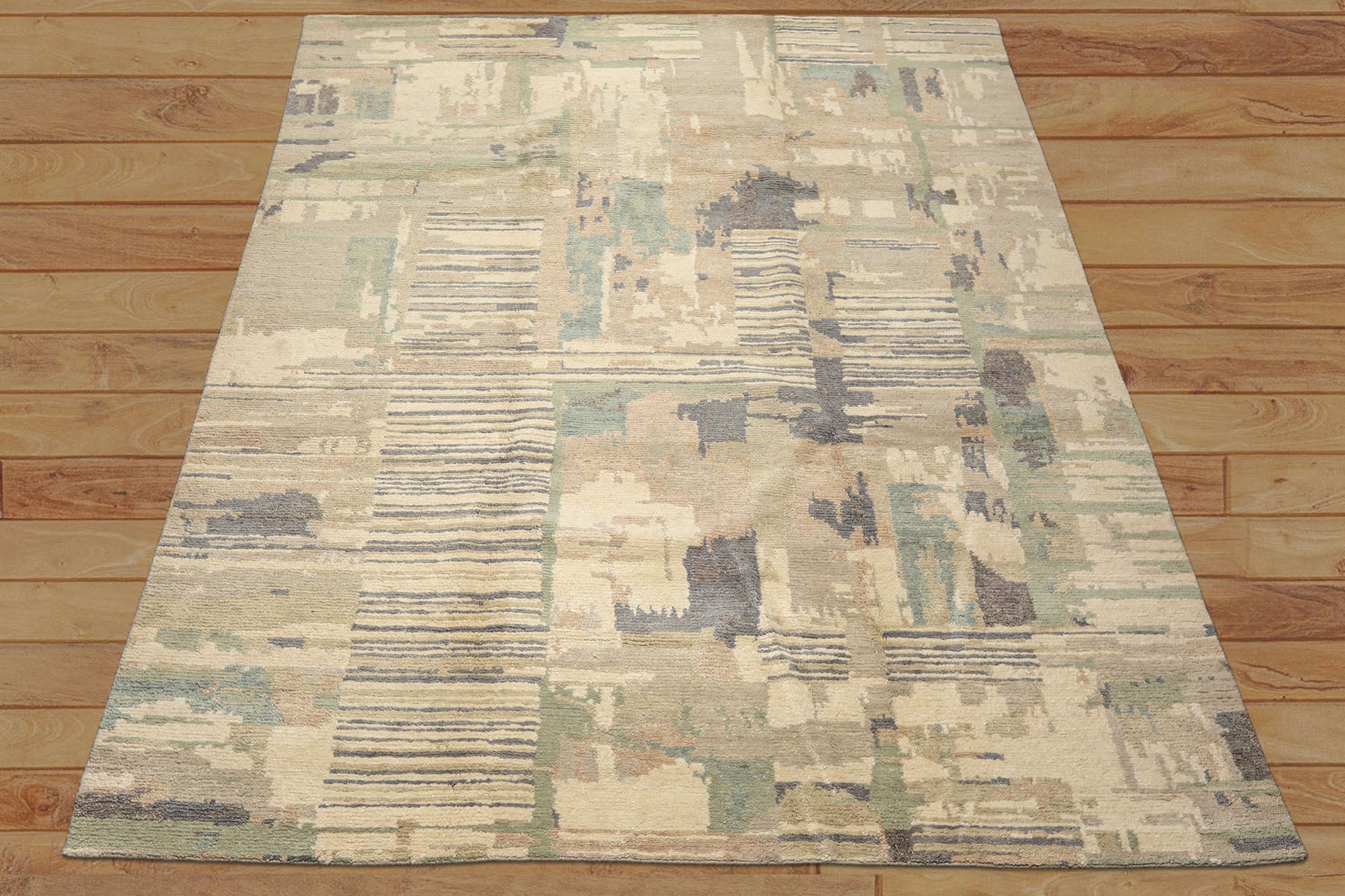 8x10 Beige, Sage, Gray Color Hand Knotted Tibetan Wool Modern & Contemporary Oriental Rug