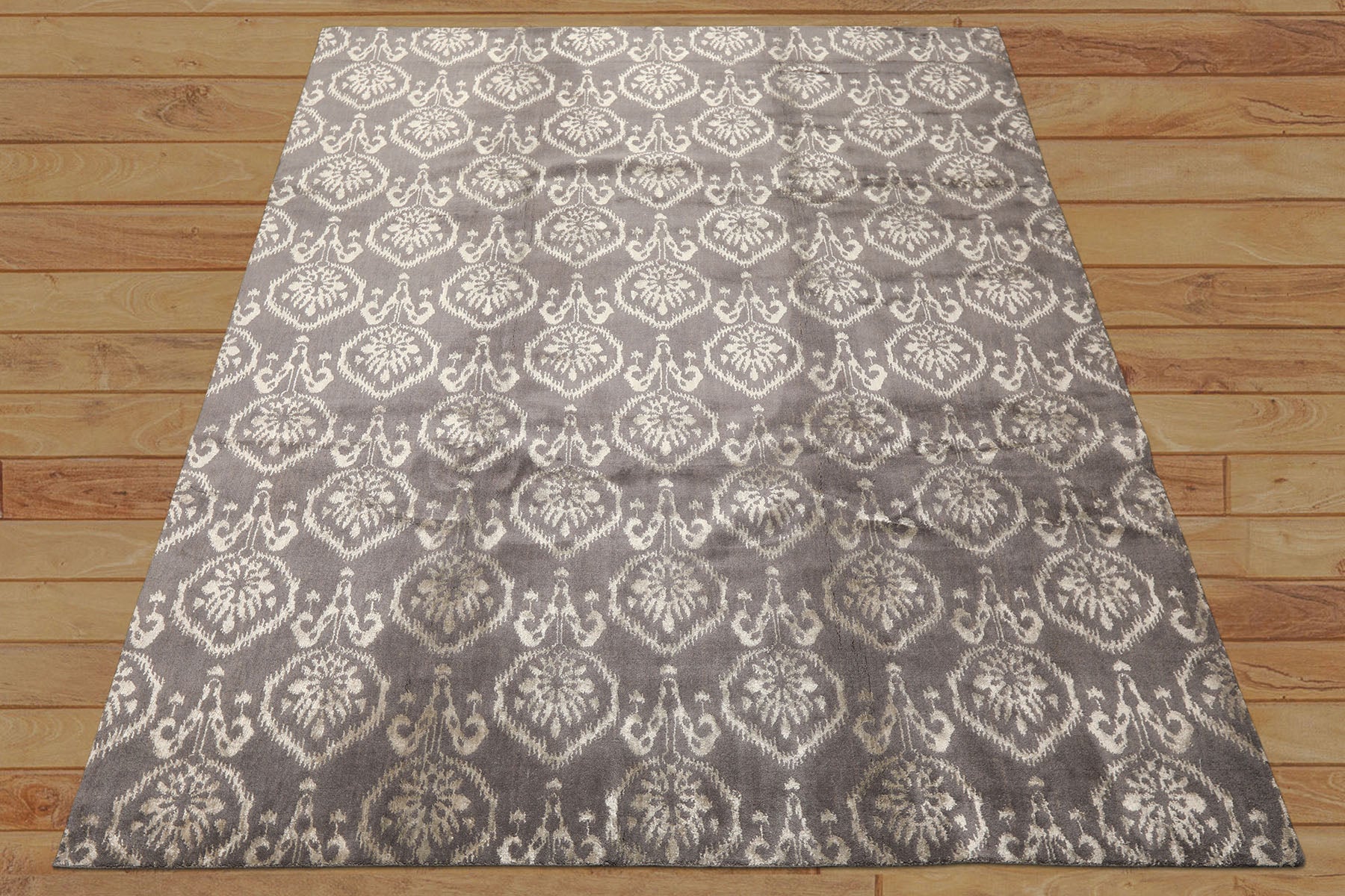 8x10 Graphite, Silver, Gray Color Hand Loomed Tibetan Wool & Bamboo Silk Transitional Oriental Rug