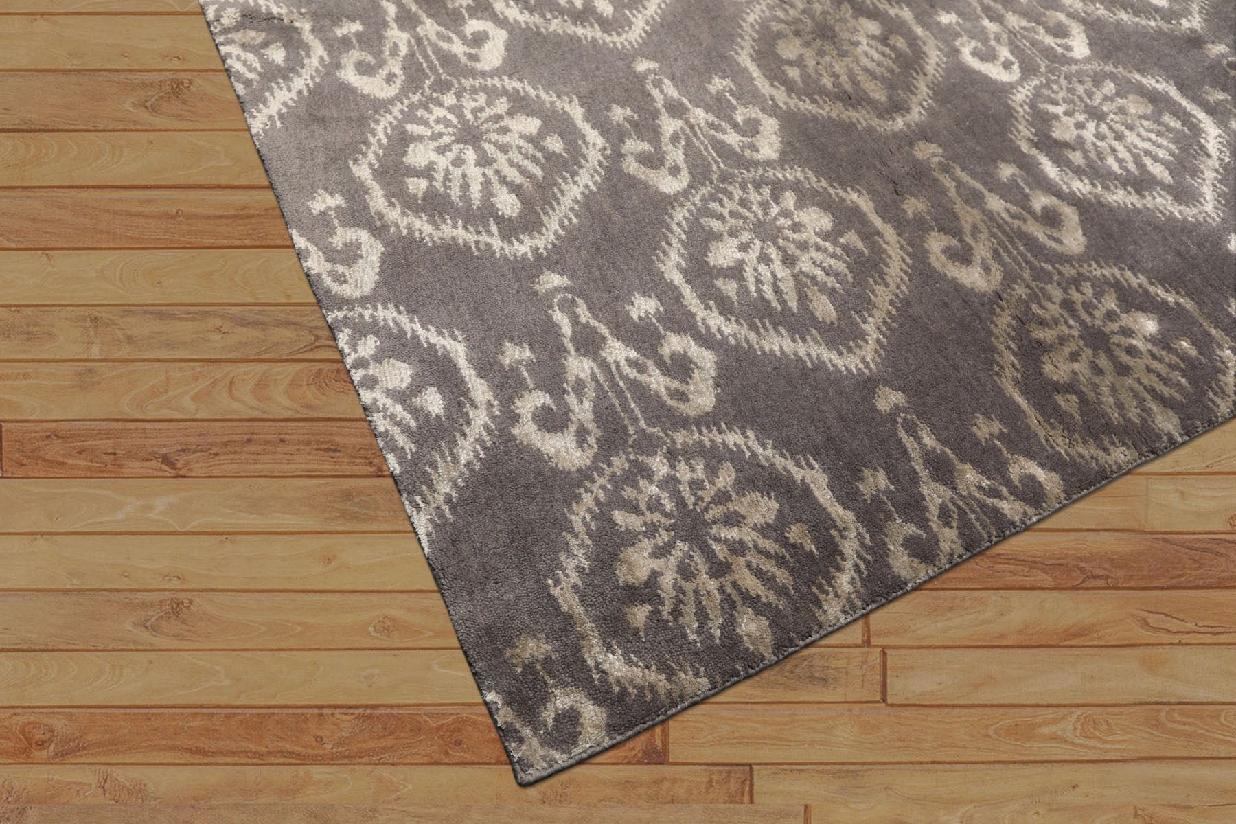 8x10 Graphite, Silver, Gray Color Hand Loomed Tibetan Wool & Bamboo Silk Transitional Oriental Rug