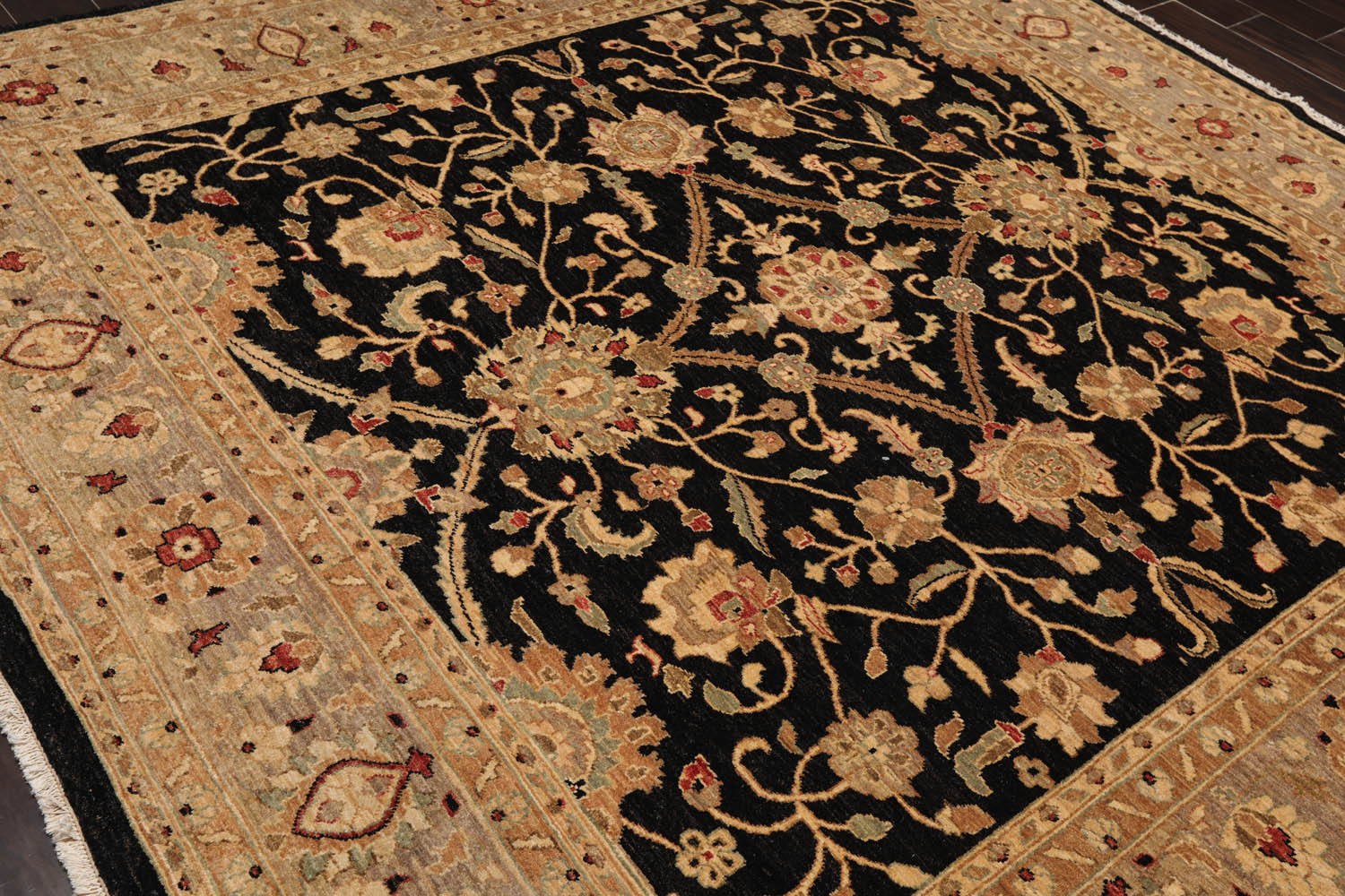 Square Black, Gray, Tan Color Hand Knotted All-Over 100% Wool Traditional Oriental Rug