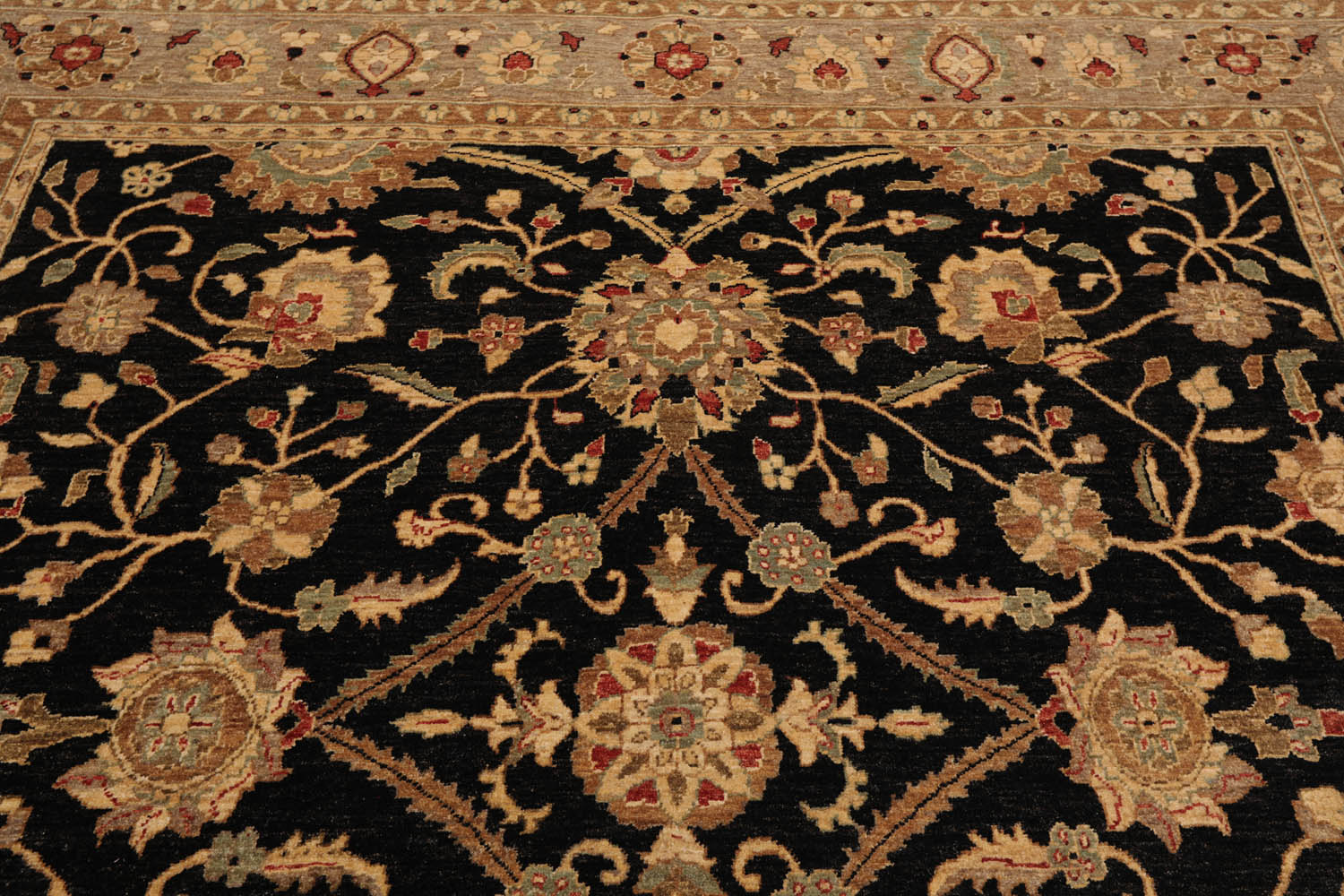 Square Black, Gray, Tan Color Hand Knotted All-Over 100% Wool Traditional Oriental Rug