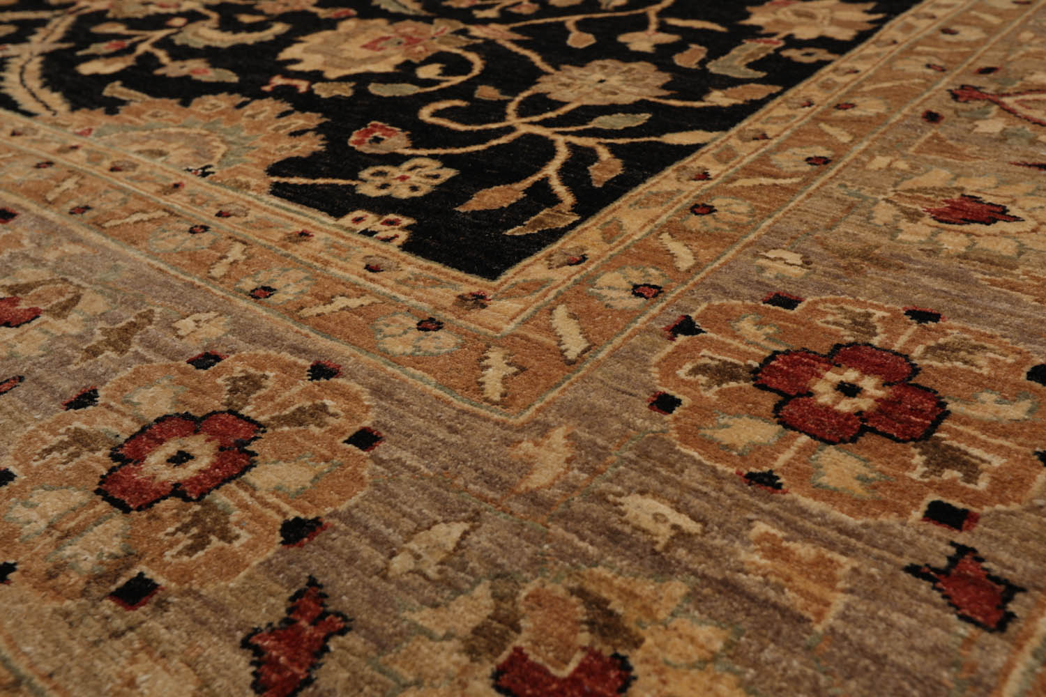 Square Black, Gray, Tan Color Hand Knotted All-Over 100% Wool Traditional Oriental Rug