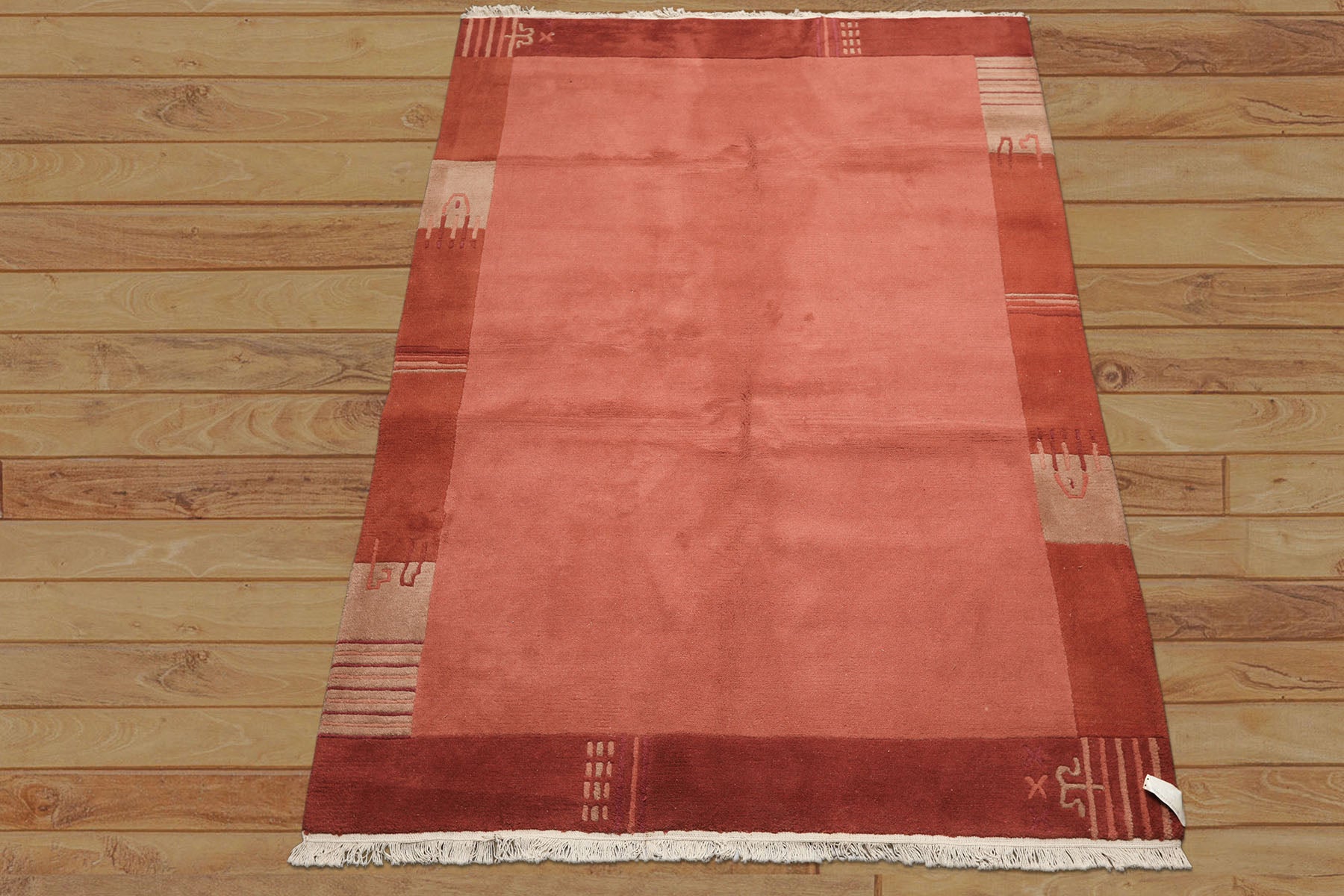 5x8 Rose, Orange, Beige Color Hand Knotted Tibetan Wool Modern & Contemporary Oriental Rug