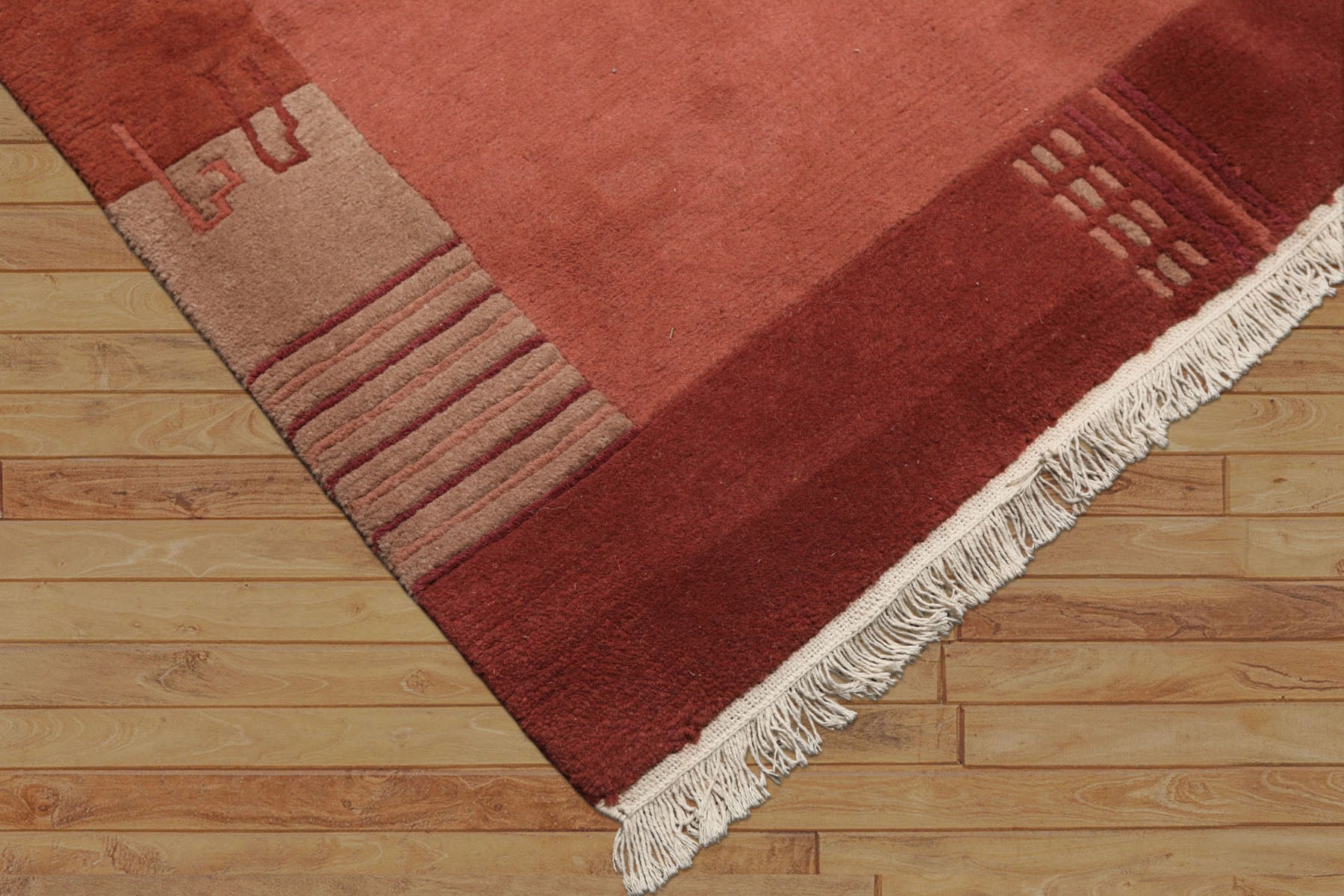 5x8 Rose, Orange, Beige Color Hand Knotted Tibetan Wool Modern & Contemporary Oriental Rug